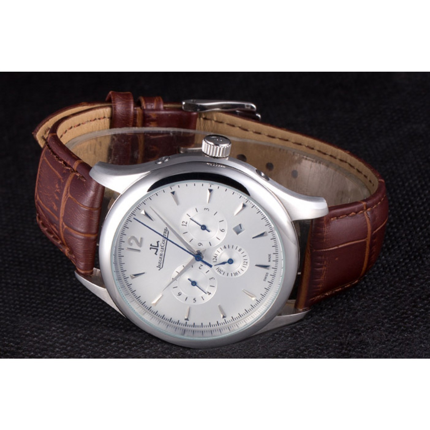 MiroTime Jaeger Lecoultre Master Chronograph Silver Bezel Brown Leather Band 621612