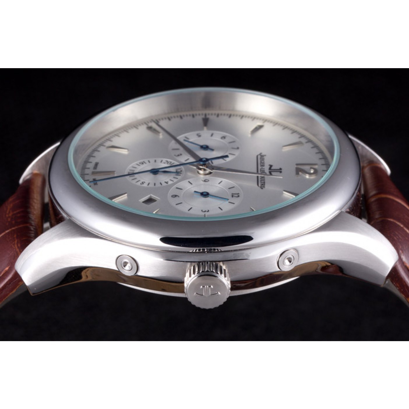 MiroTime Jaeger Lecoultre Master Chronograph Silver Bezel Brown Leather Band 621612