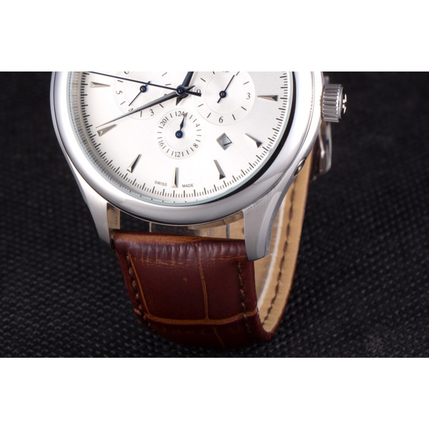 MiroTime Jaeger Lecoultre Master Chronograph Silver Bezel Brown Leather Band 621612