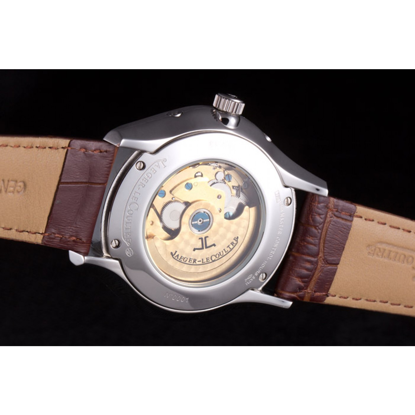 MiroTime Jaeger Lecoultre Master Chronograph Silver Bezel Brown Leather Band 621612