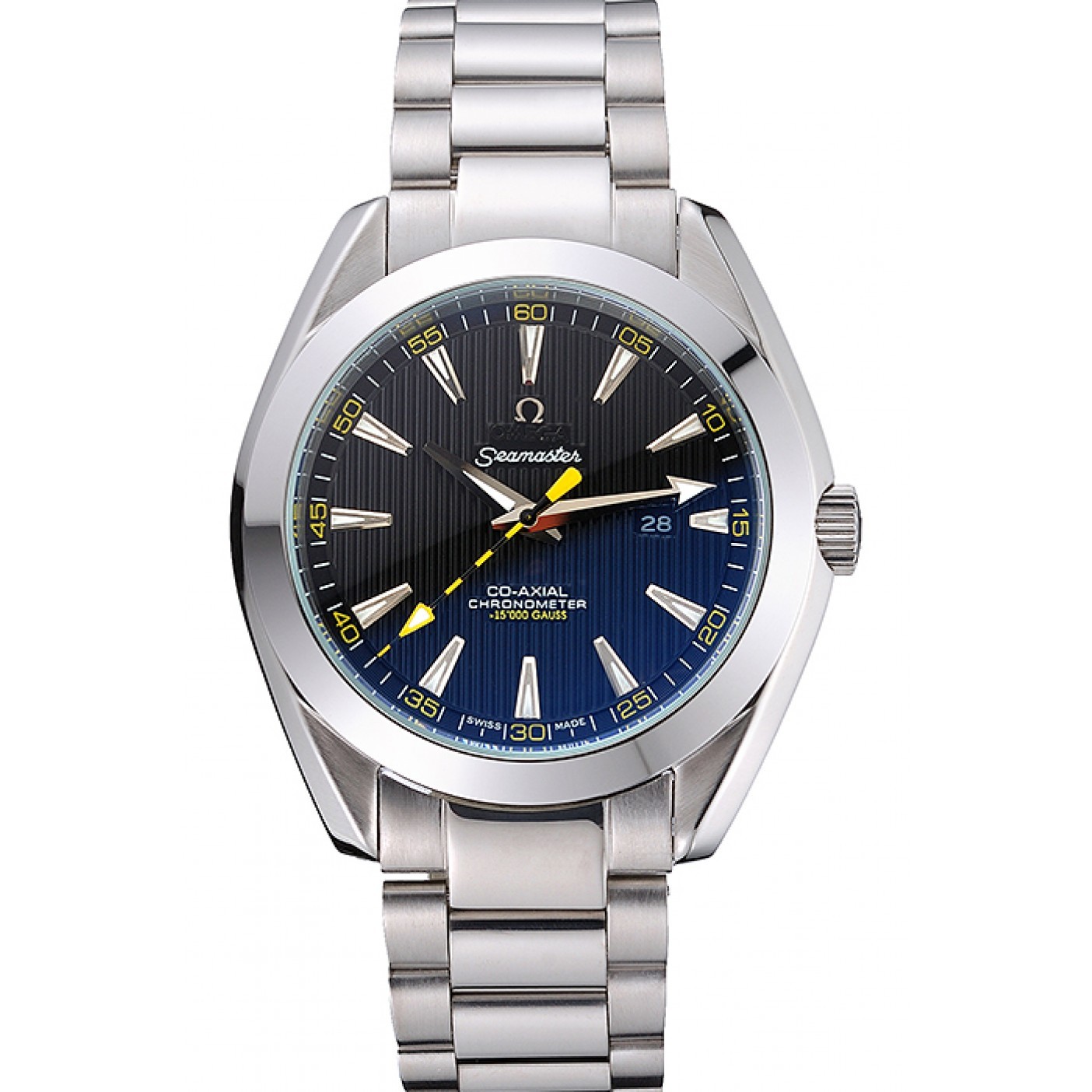 MiroTime Omega Seamaster Aqua Terra Black Dial Yellow Numerals Stainless Steel Bracelet 622524