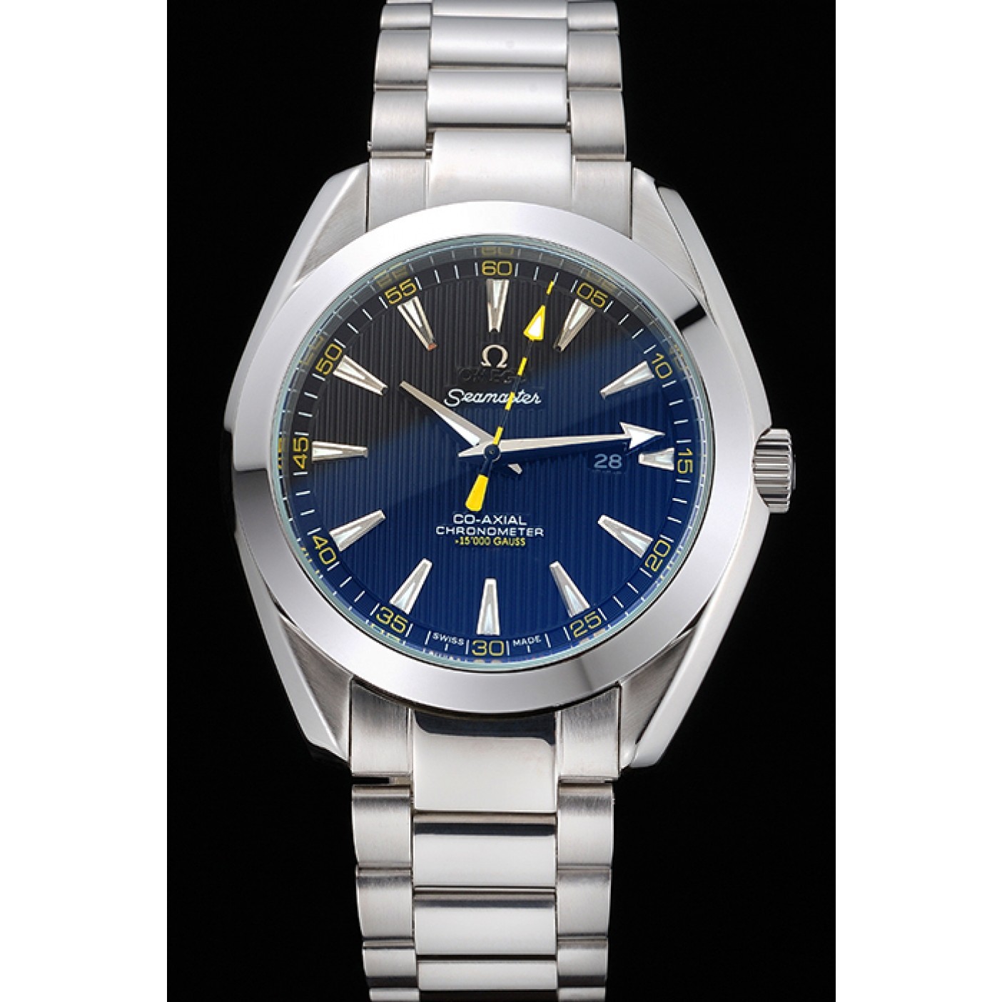 MiroTime Omega Seamaster Aqua Terra Black Dial Yellow Numerals Stainless Steel Bracelet 622524