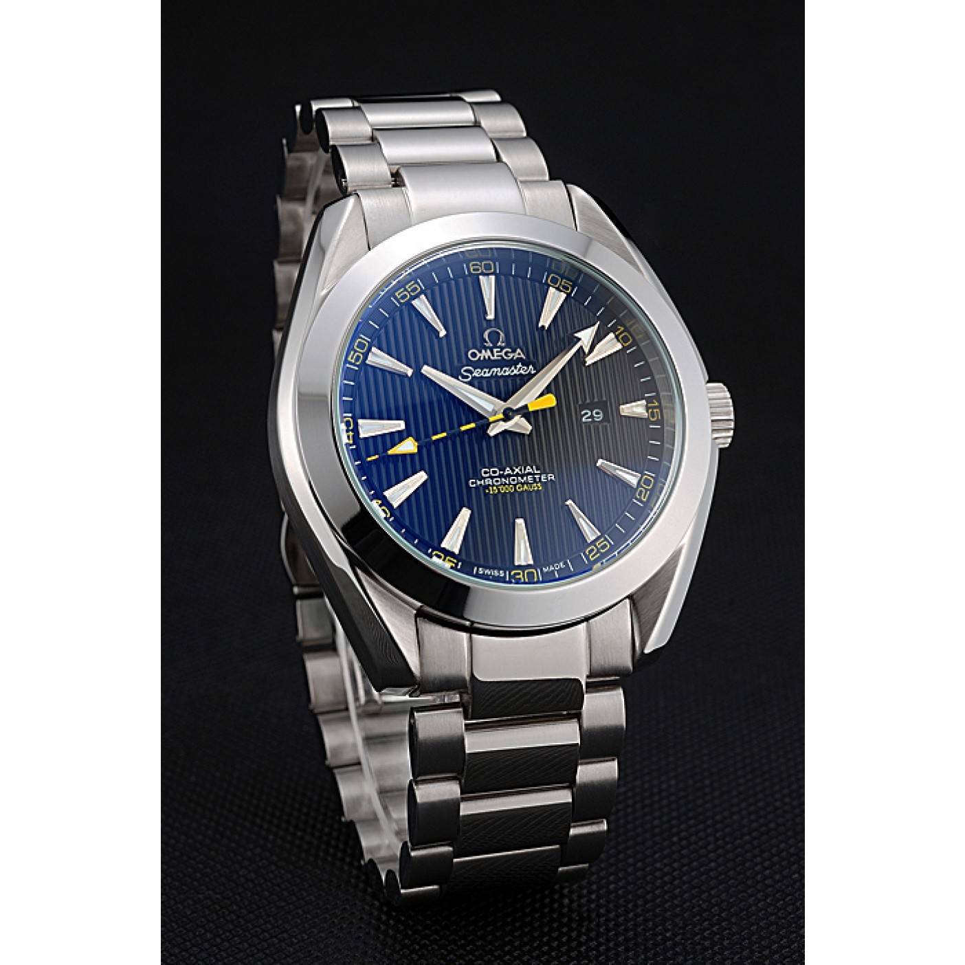 MiroTime Omega Seamaster Aqua Terra Black Dial Yellow Numerals Stainless Steel Bracelet 622524