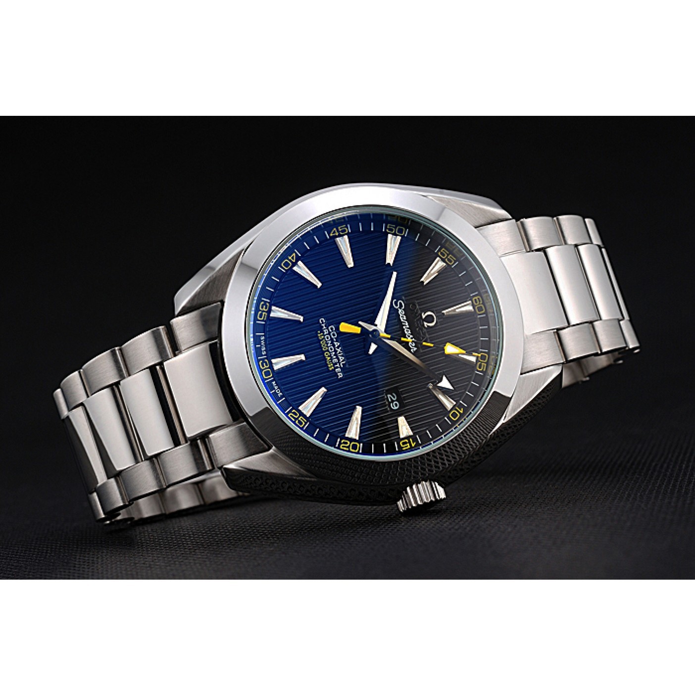 MiroTime Omega Seamaster Aqua Terra Black Dial Yellow Numerals Stainless Steel Bracelet 622524