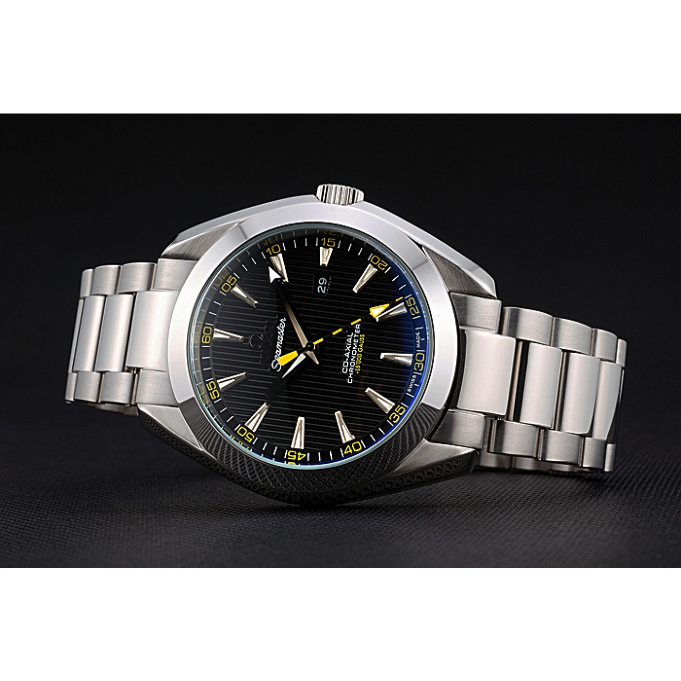 MiroTime Omega Seamaster Aqua Terra Black Dial Yellow Numerals Stainless Steel Bracelet 622524