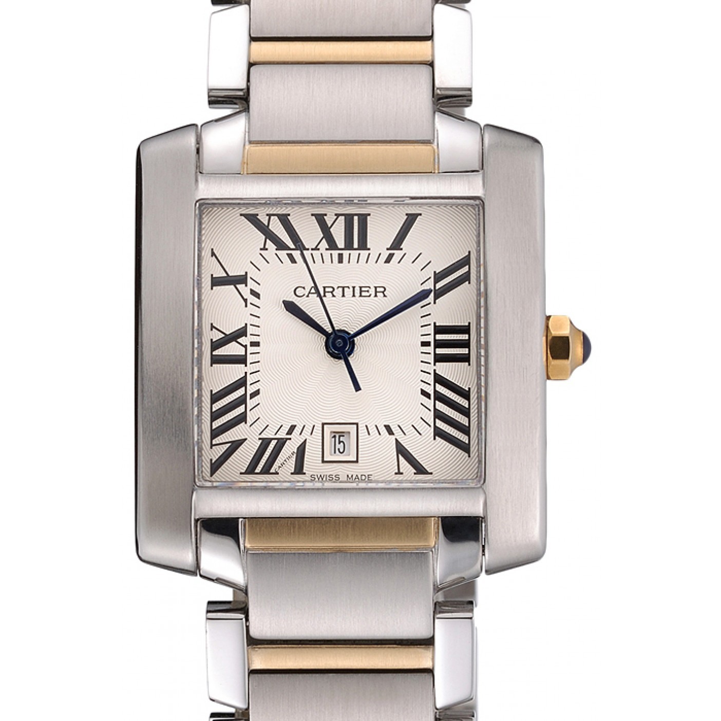 MiroTime Swiss Cartier Tank Francaise Steel Case White Dial Roman Numerals Two Tone Bracelet 622648