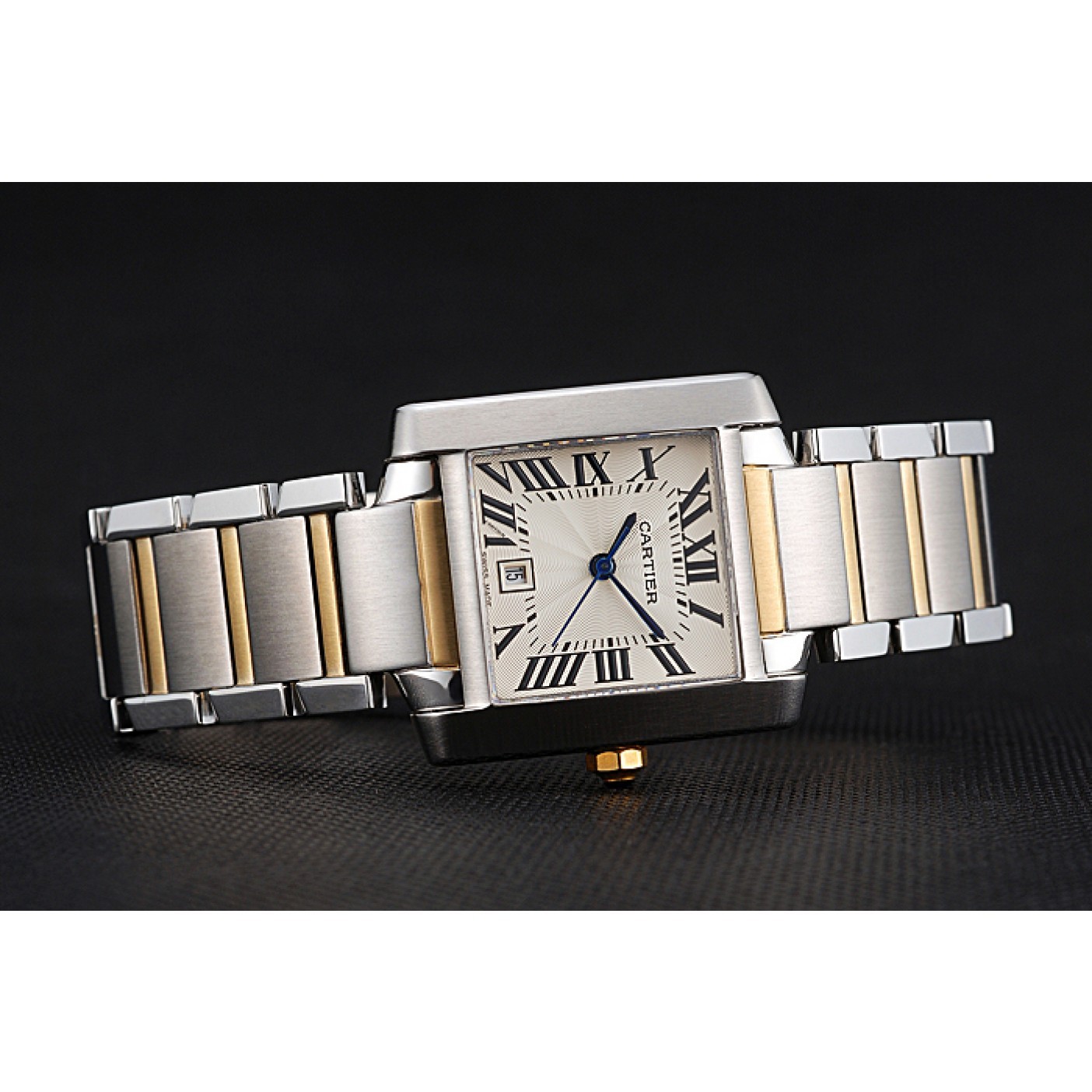 MiroTime Swiss Cartier Tank Francaise Steel Case White Dial Roman Numerals Two Tone Bracelet 622648