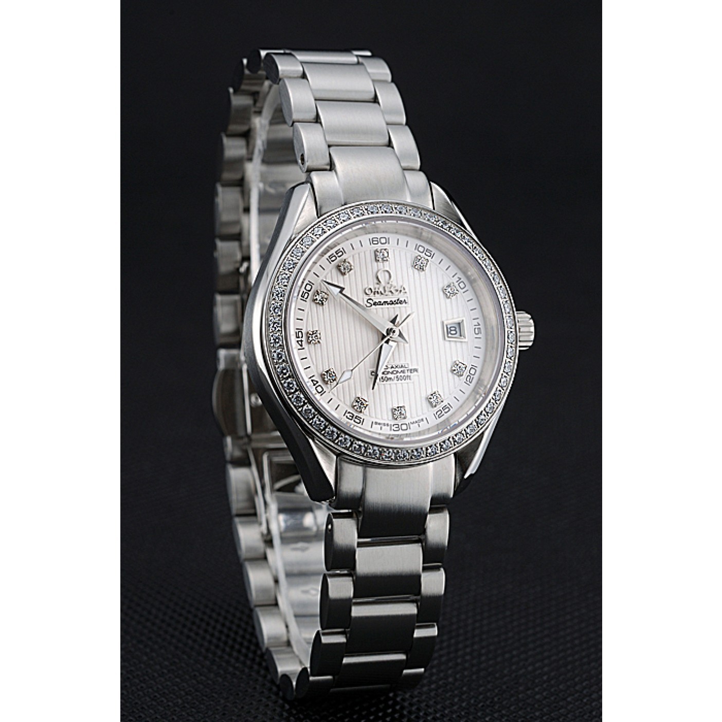 MiroTime Omega Seamaster Aqua Terra White Dial Diamond Case Stainless Steel Bracelet 622448