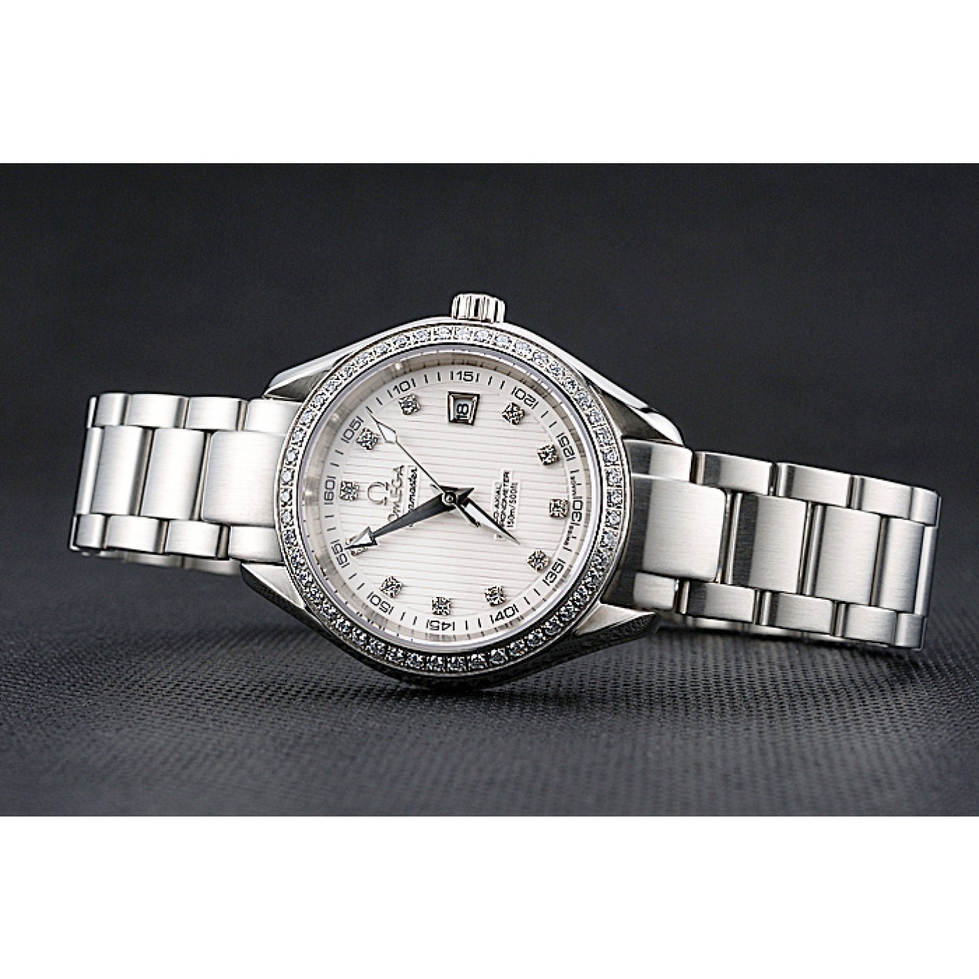 MiroTime Omega Seamaster Aqua Terra White Dial Diamond Case Stainless Steel Bracelet 622448