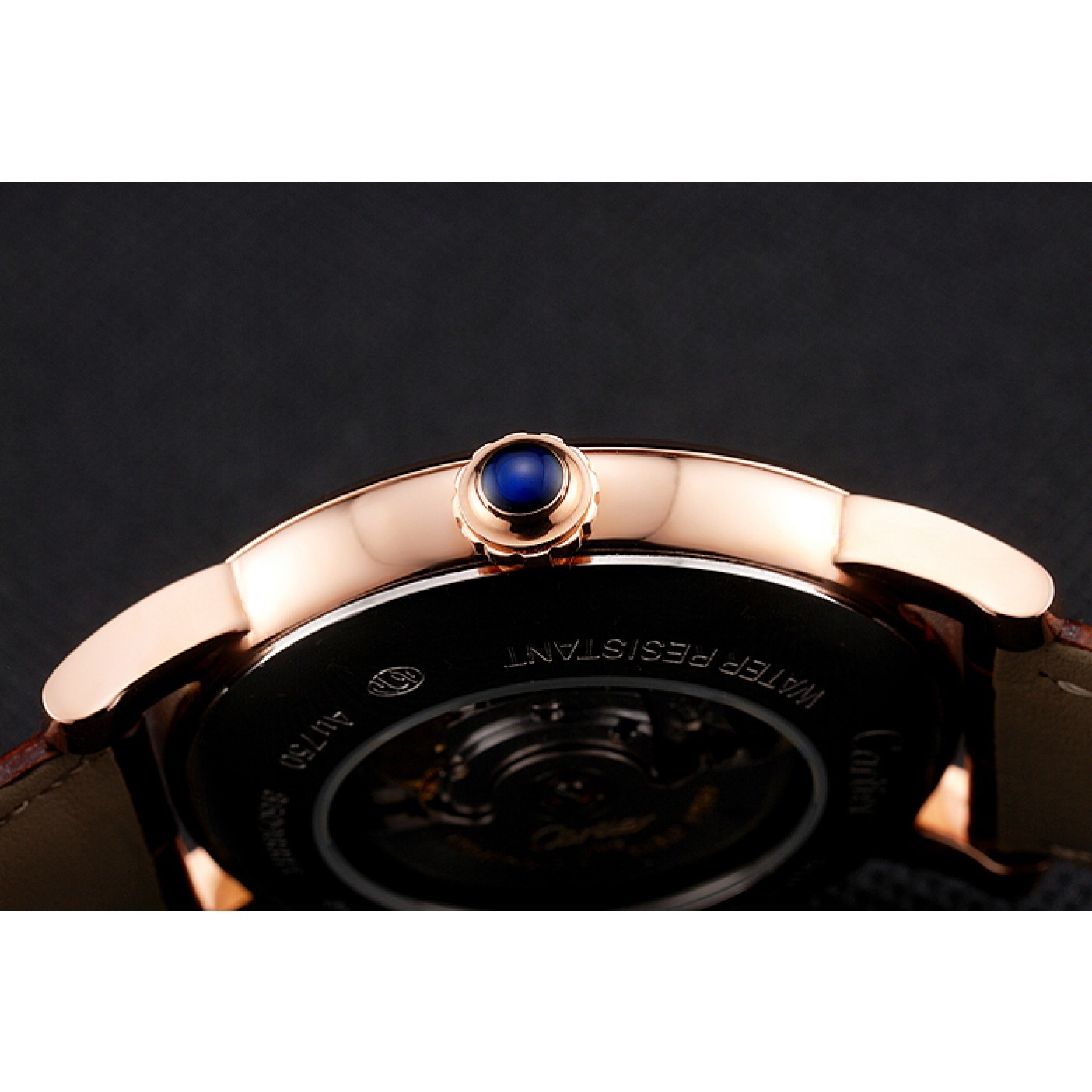 MiroTime Swiss Cartier Rotonde Annual Calendar White Dial Rose Gold Case Brown Leather Strap