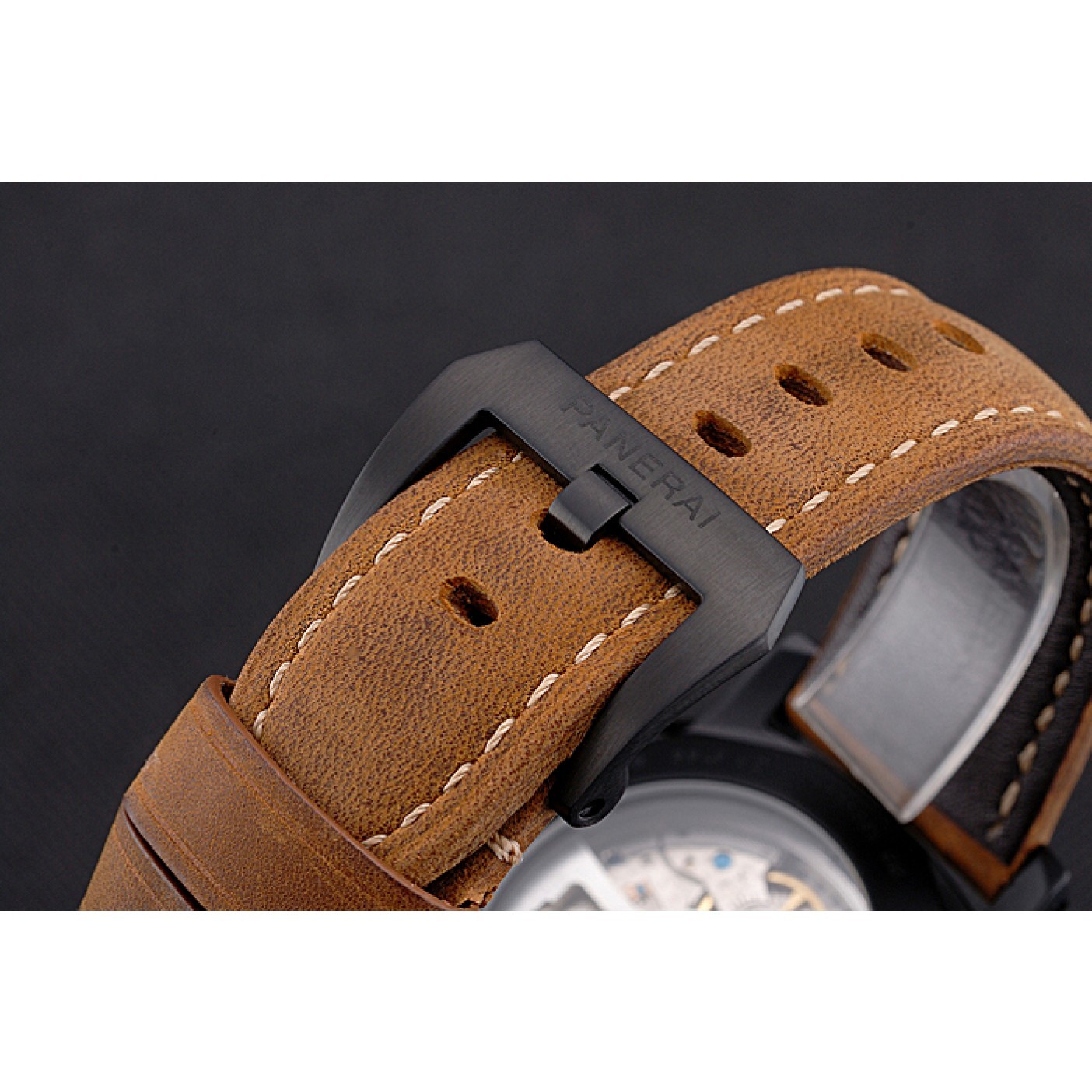 MiroTime Panerai Luminor Marina 1950 Black Dial Matte Black Steel Case Brown Suede Leather Strap