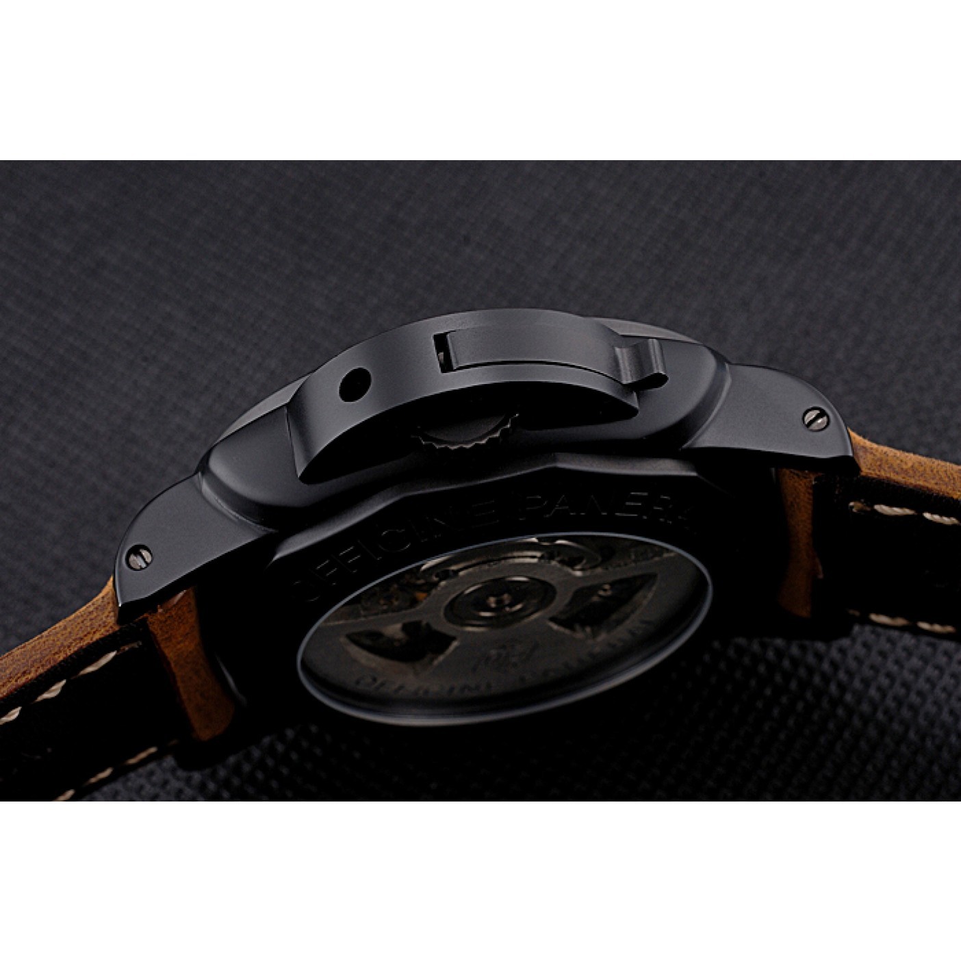 MiroTime Panerai Luminor Marina 1950 Black Dial Matte Black Steel Case Brown Suede Leather Strap