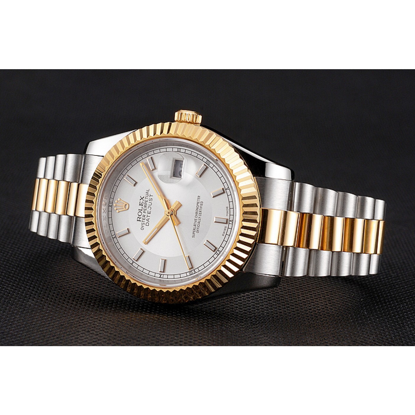MiroTime Swiss Rolex Datejust White Dial Gold Bezel Stainless Steel Case Two Tone Gold Bracelet