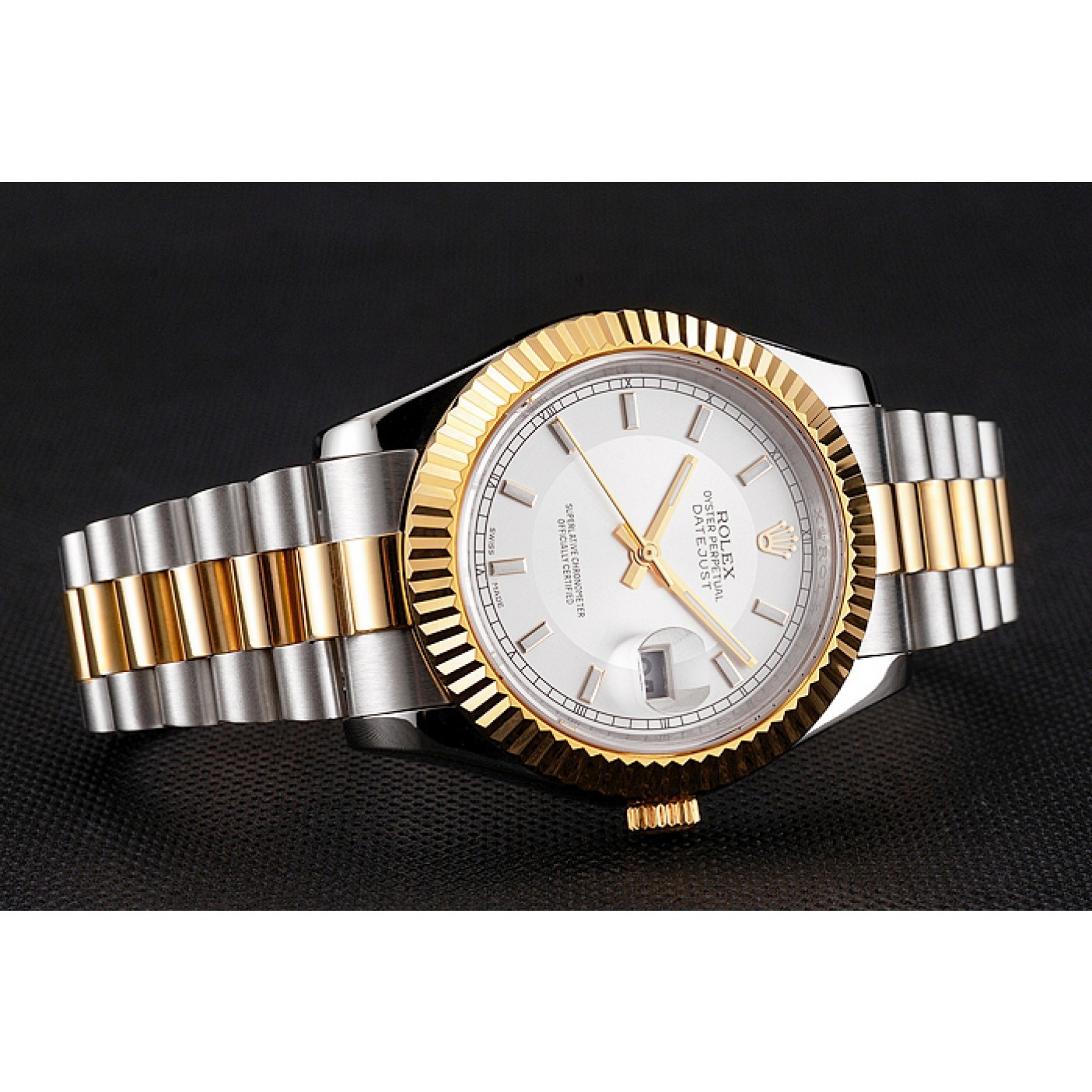 MiroTime Swiss Rolex Datejust White Dial Gold Bezel Stainless Steel Case Two Tone Gold Bracelet
