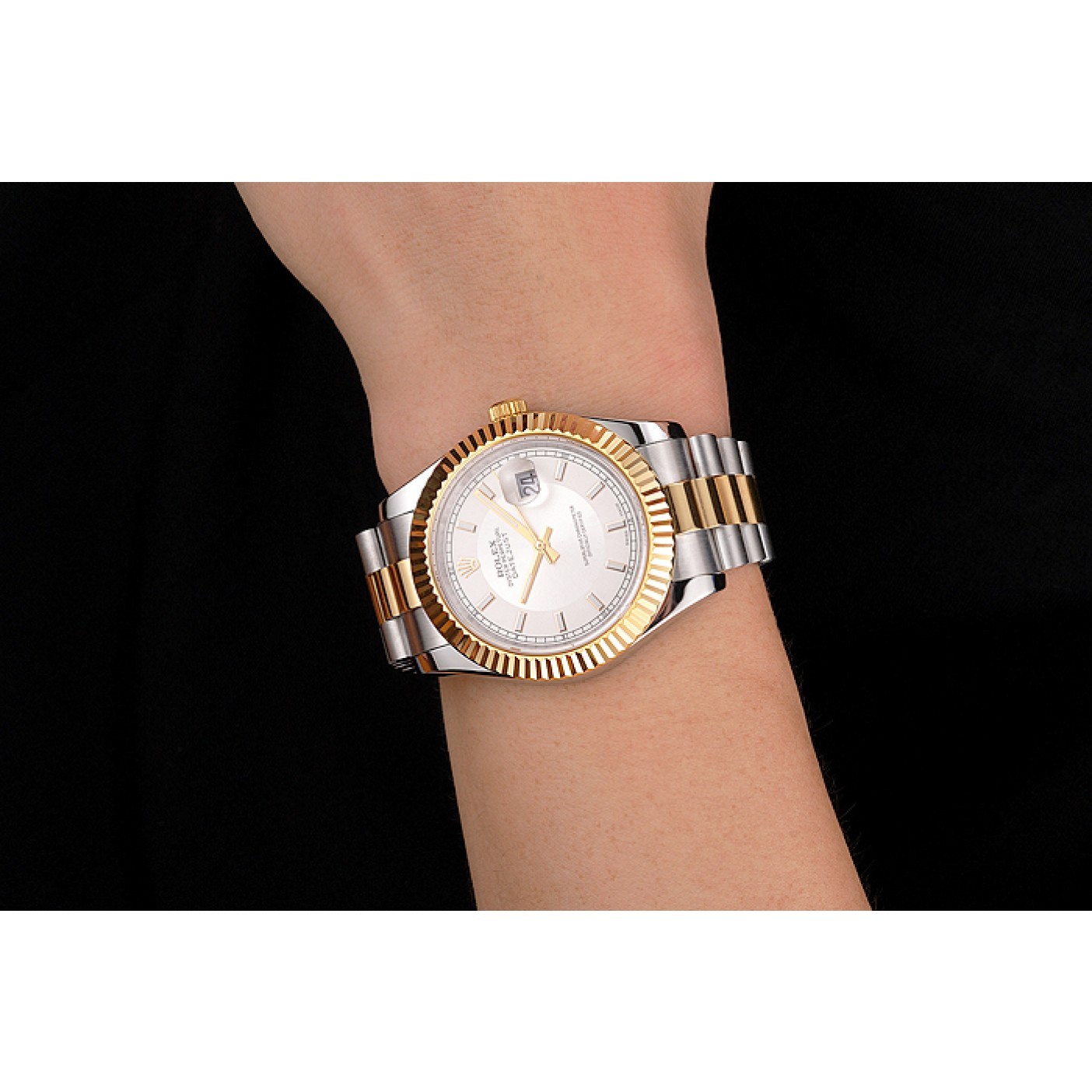 MiroTime Swiss Rolex Datejust White Dial Gold Bezel Stainless Steel Case Two Tone Gold Bracelet
