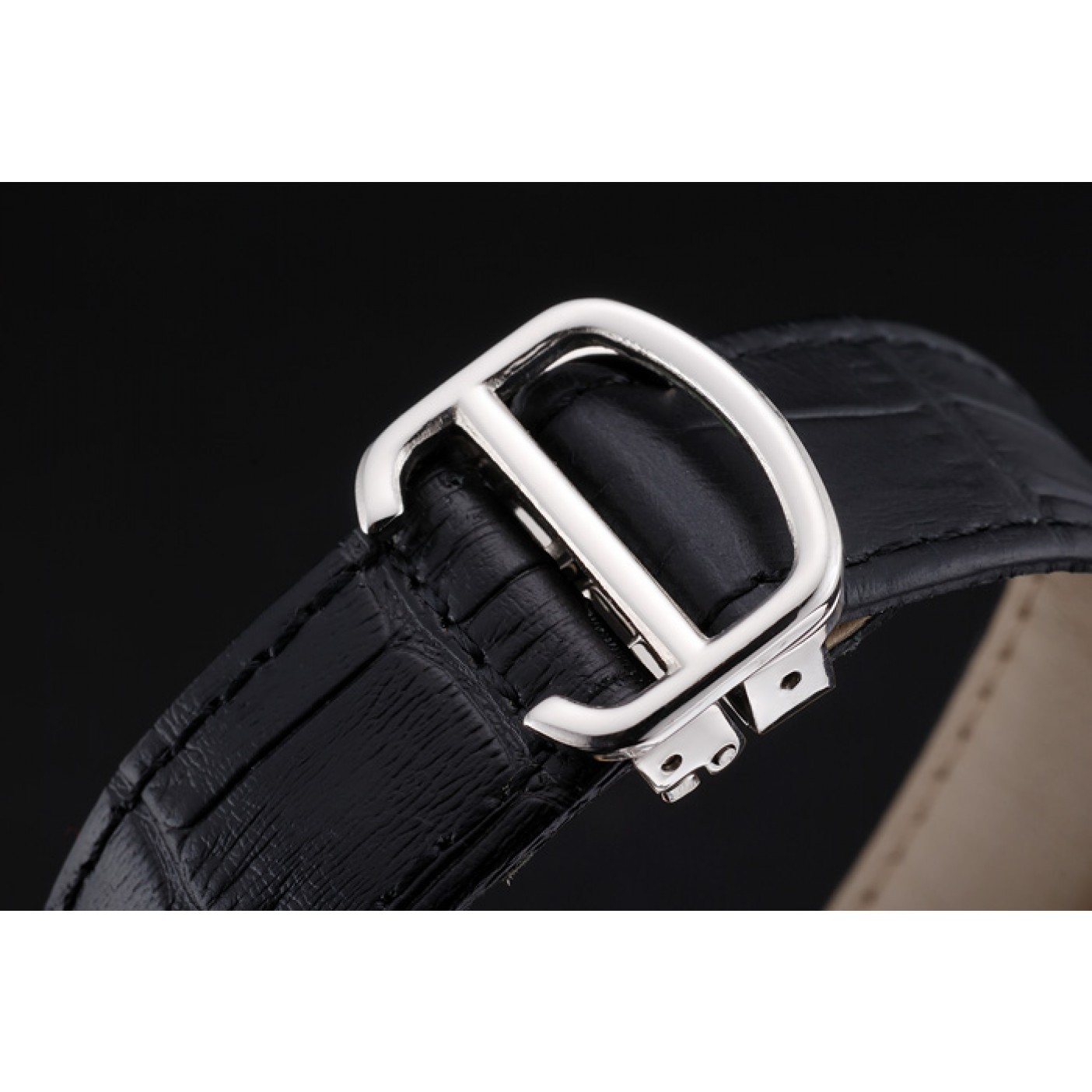 MiroTime Swiss Cartier Rotonde Solo White Dial Silver Case Black Leather Strap