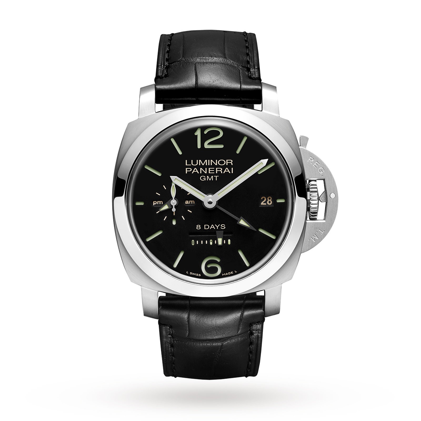 MiroTime Swiss Panerai Luminor 8 Days GMT 44mm Mens Watch PAM00233