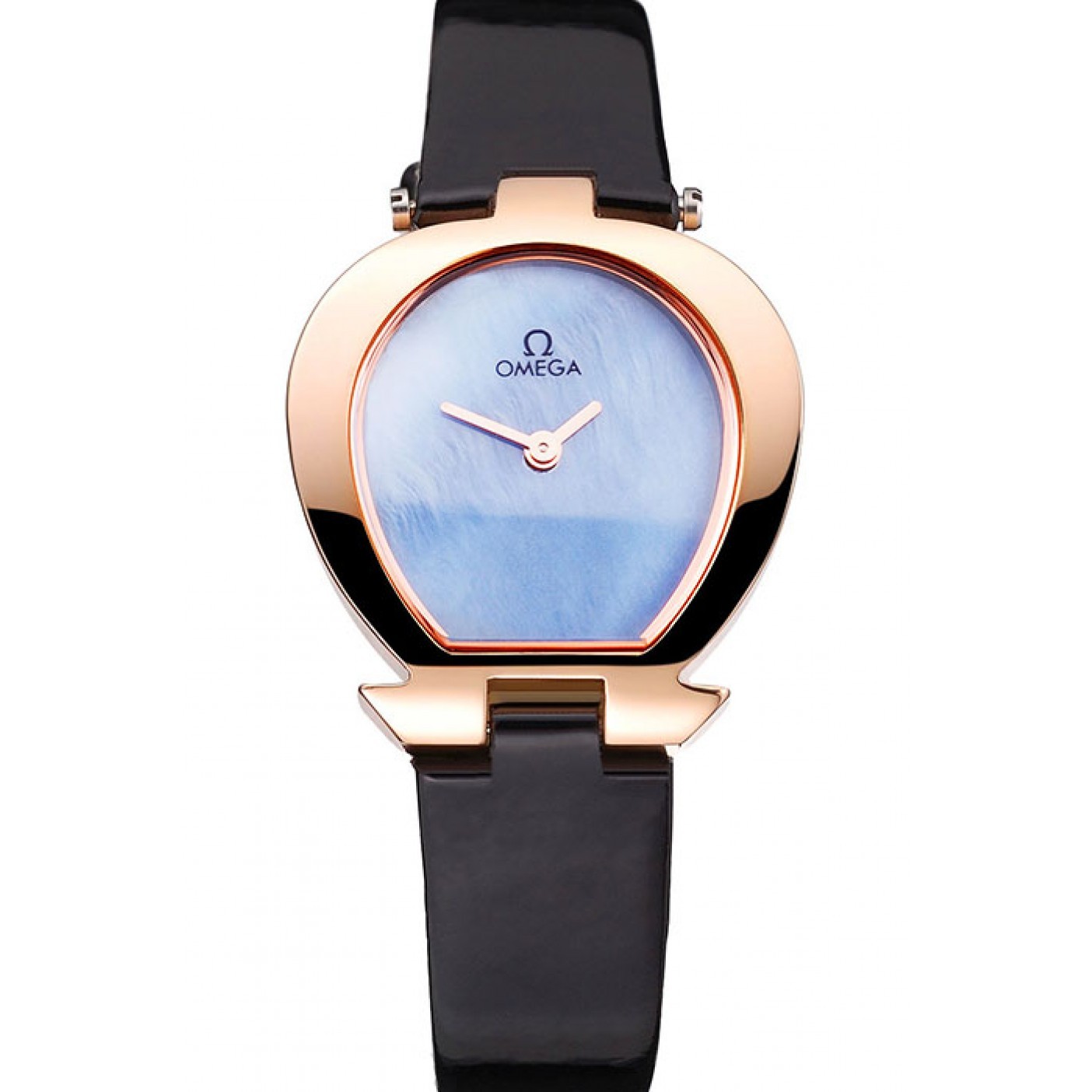 MiroTime Omega Ladies Watch Sky Blue Dial Gold Case Black Leather Strap 622821