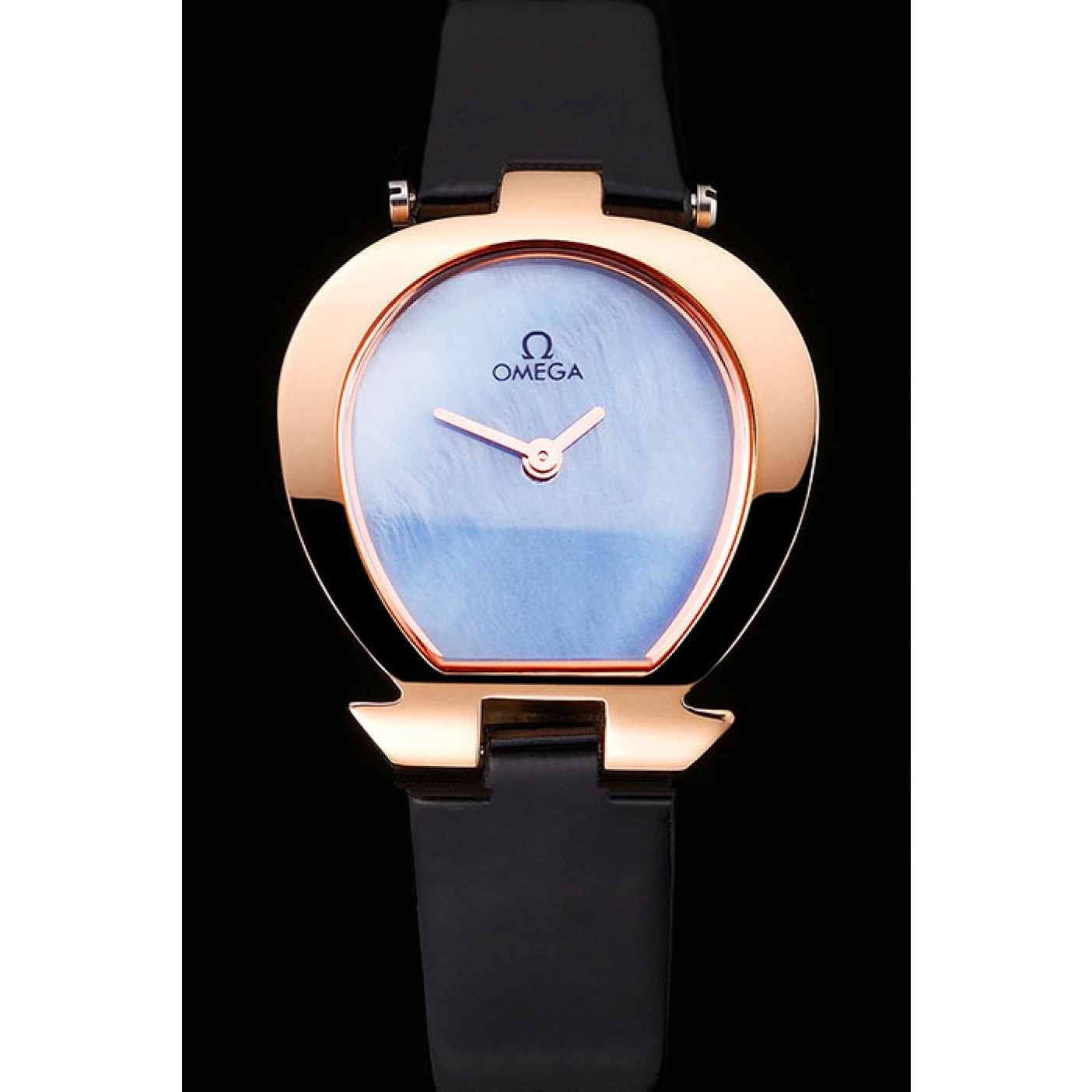 MiroTime Omega Ladies Watch Sky Blue Dial Gold Case Black Leather Strap 622821