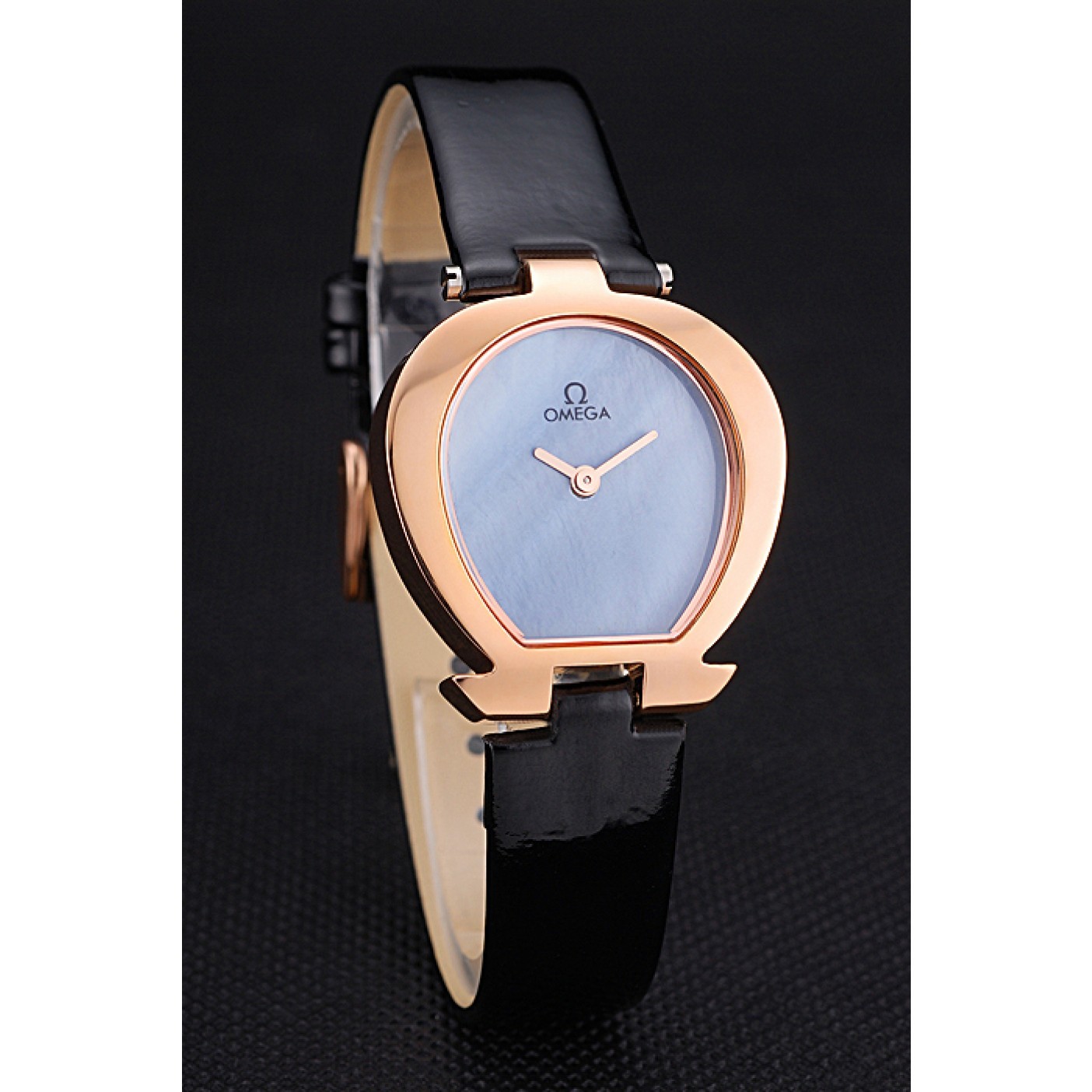 MiroTime Omega Ladies Watch Sky Blue Dial Gold Case Black Leather Strap 622821