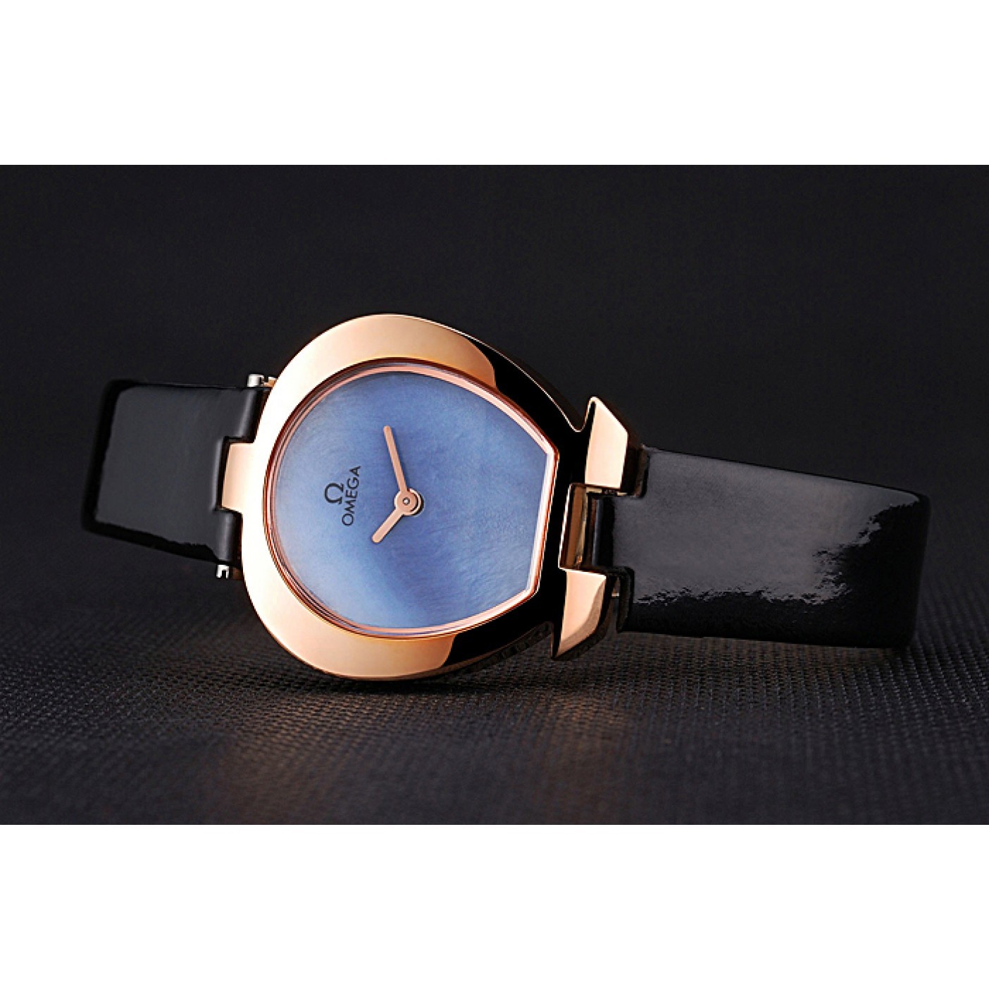 MiroTime Omega Ladies Watch Sky Blue Dial Gold Case Black Leather Strap 622821