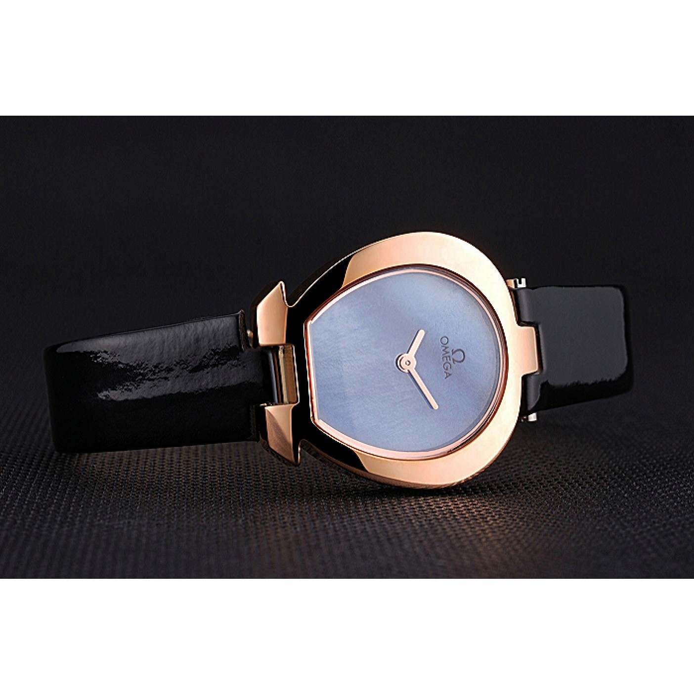 MiroTime Omega Ladies Watch Sky Blue Dial Gold Case Black Leather Strap 622821