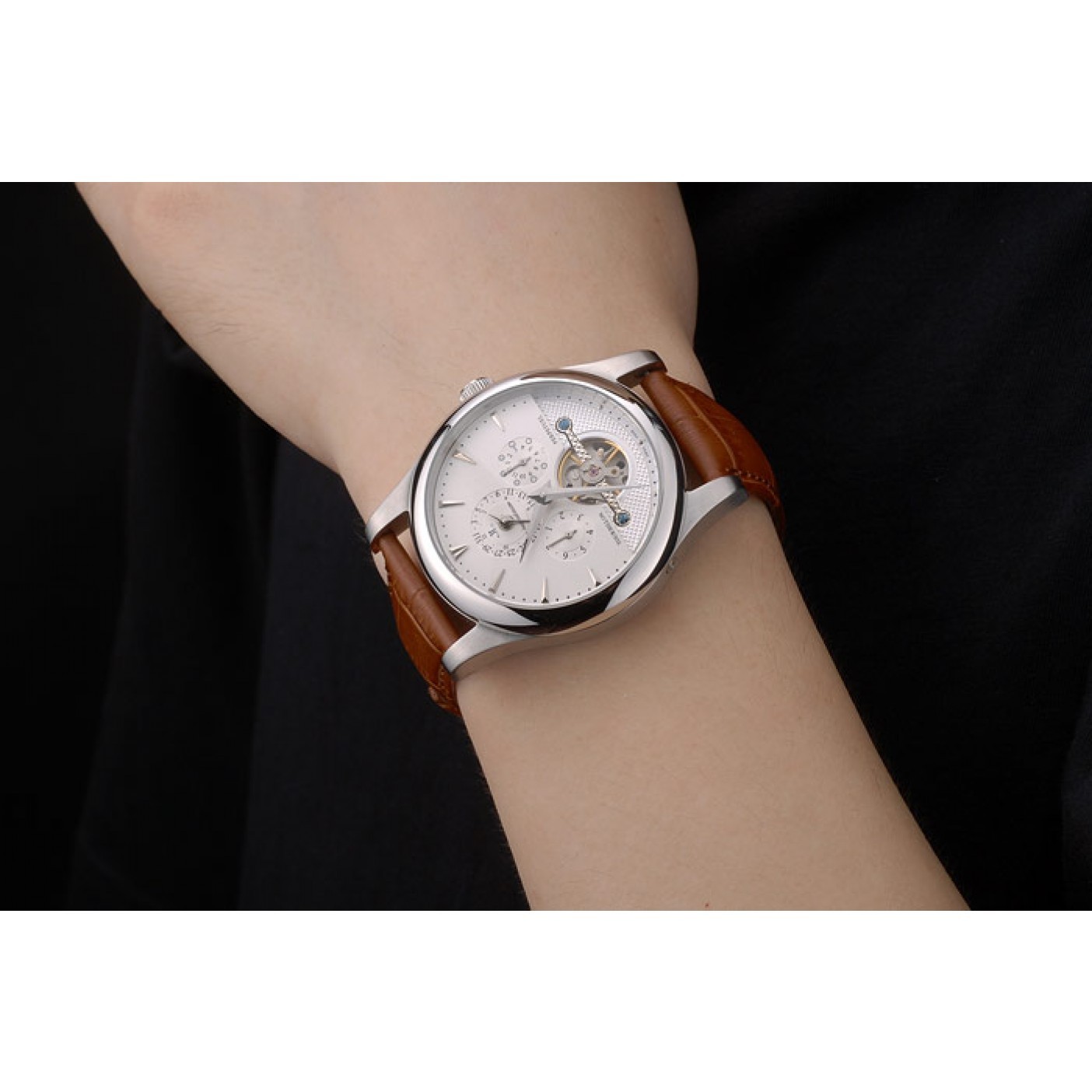 MiroTime Jaeger Le Coultre Master Control Tourbillon White Dial Brown Leather Strap