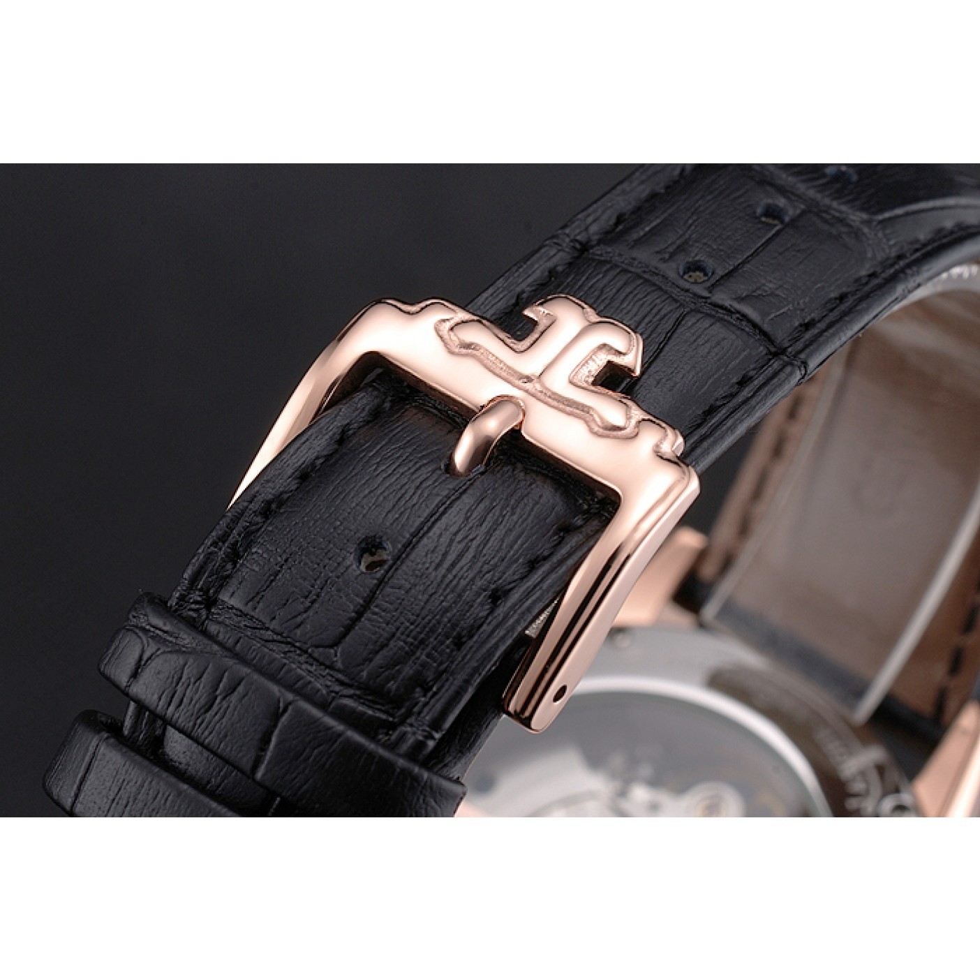 MiroTime Jaeger LeCoultre Master Moonphase Tourbillon Black Dial Rose Gold Case Black Leather Strap