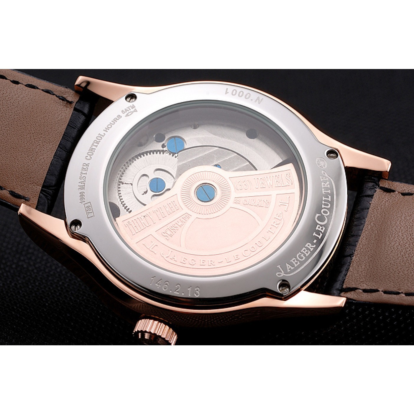 MiroTime Jaeger LeCoultre Master Moonphase Tourbillon Black Dial Rose Gold Case Black Leather Strap