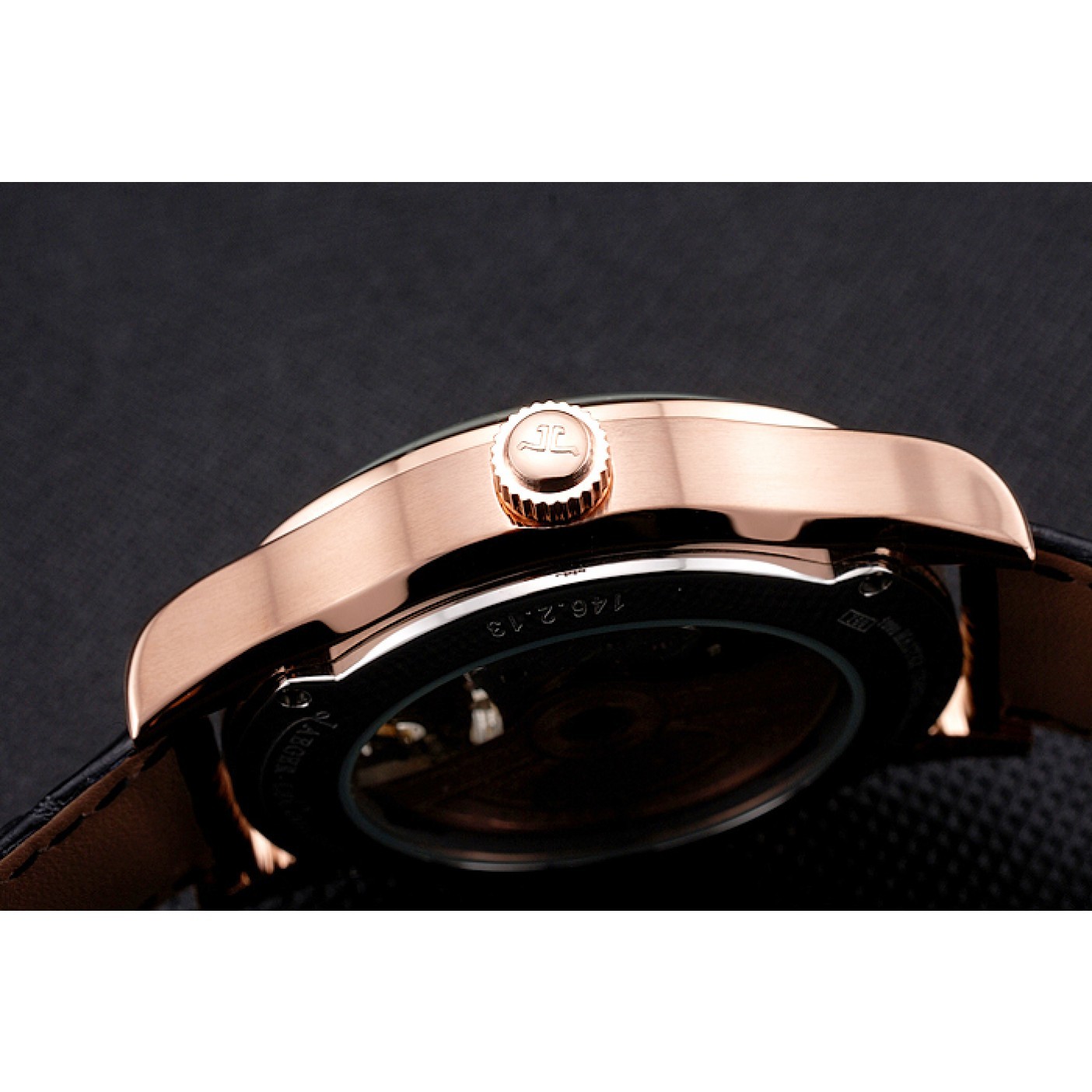 MiroTime Jaeger LeCoultre Master Moonphase Tourbillon Black Dial Rose Gold Case Black Leather Strap