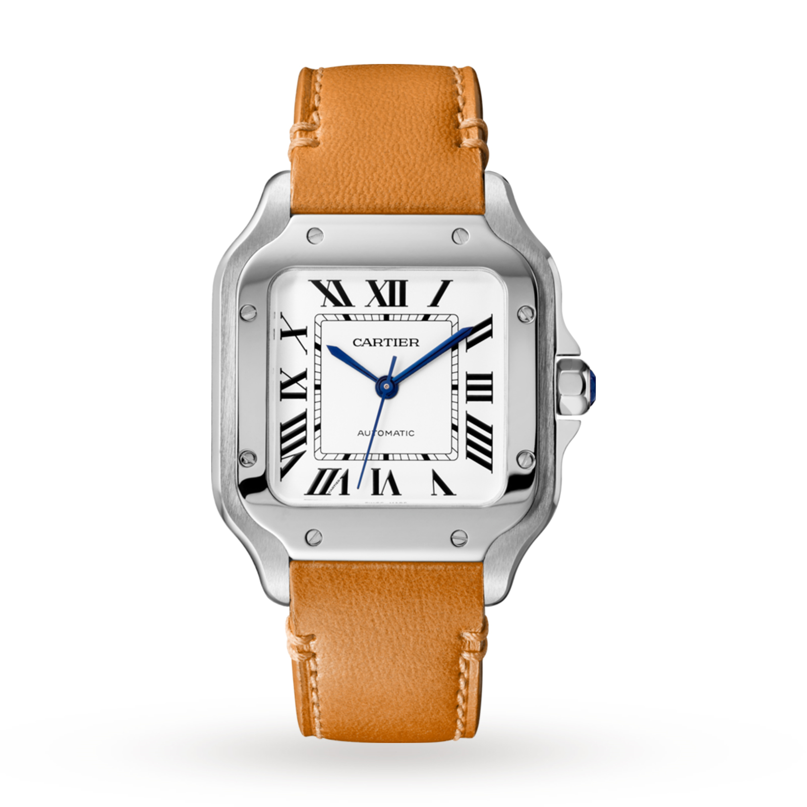 MiroTime Swiss Santos de Cartier watch, Medium model, automatic, steel, interchangeable metal and leather bracelets