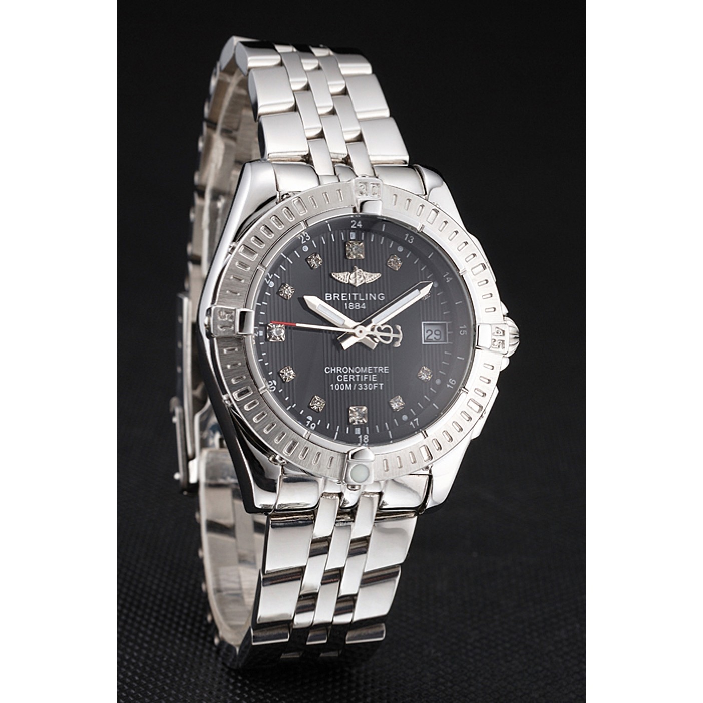 MiroTime Breitling Colt Lady Black Dial Diamond Hour Marks Stainless Stees Case And Bracelet