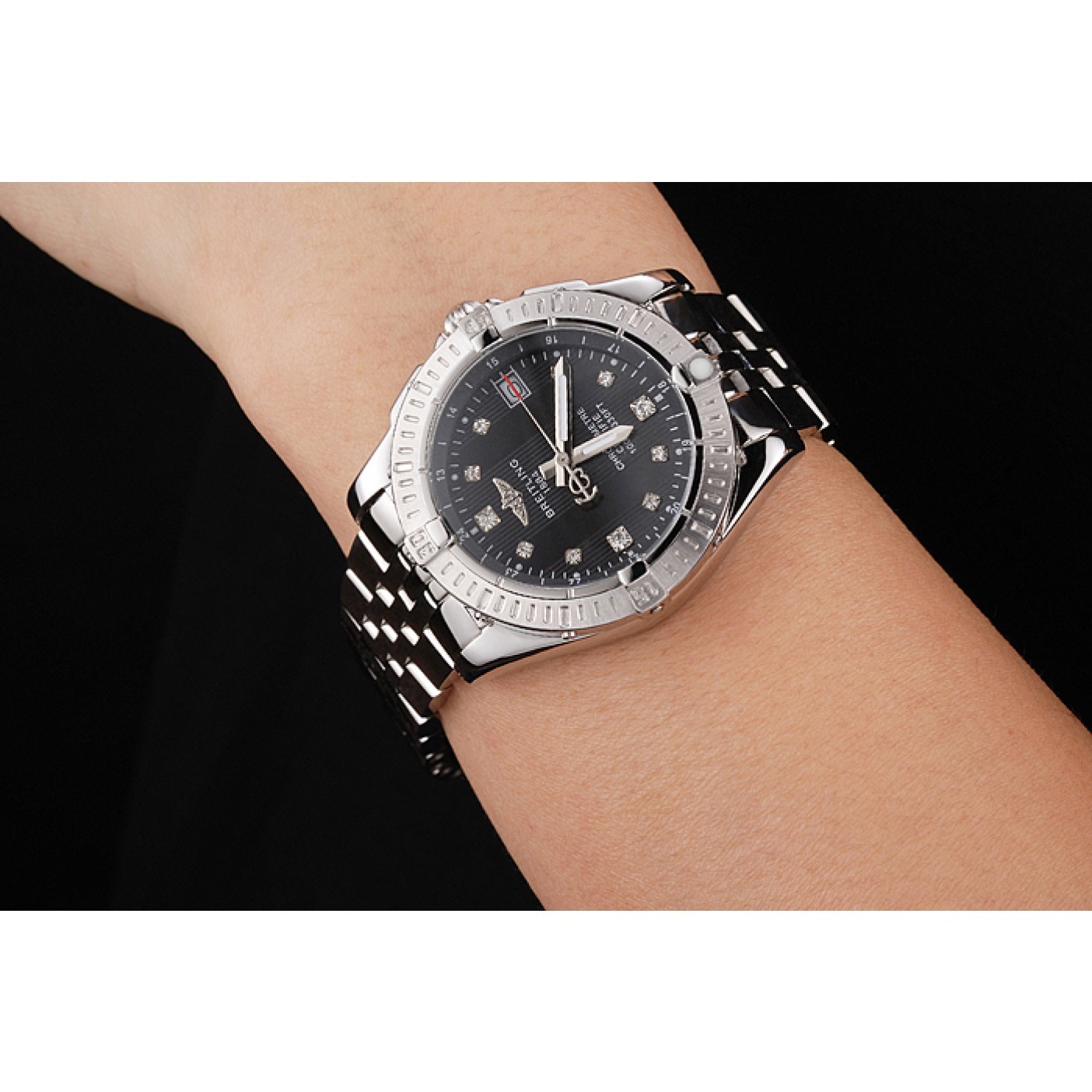 MiroTime Breitling Colt Lady Black Dial Diamond Hour Marks Stainless Stees Case And Bracelet