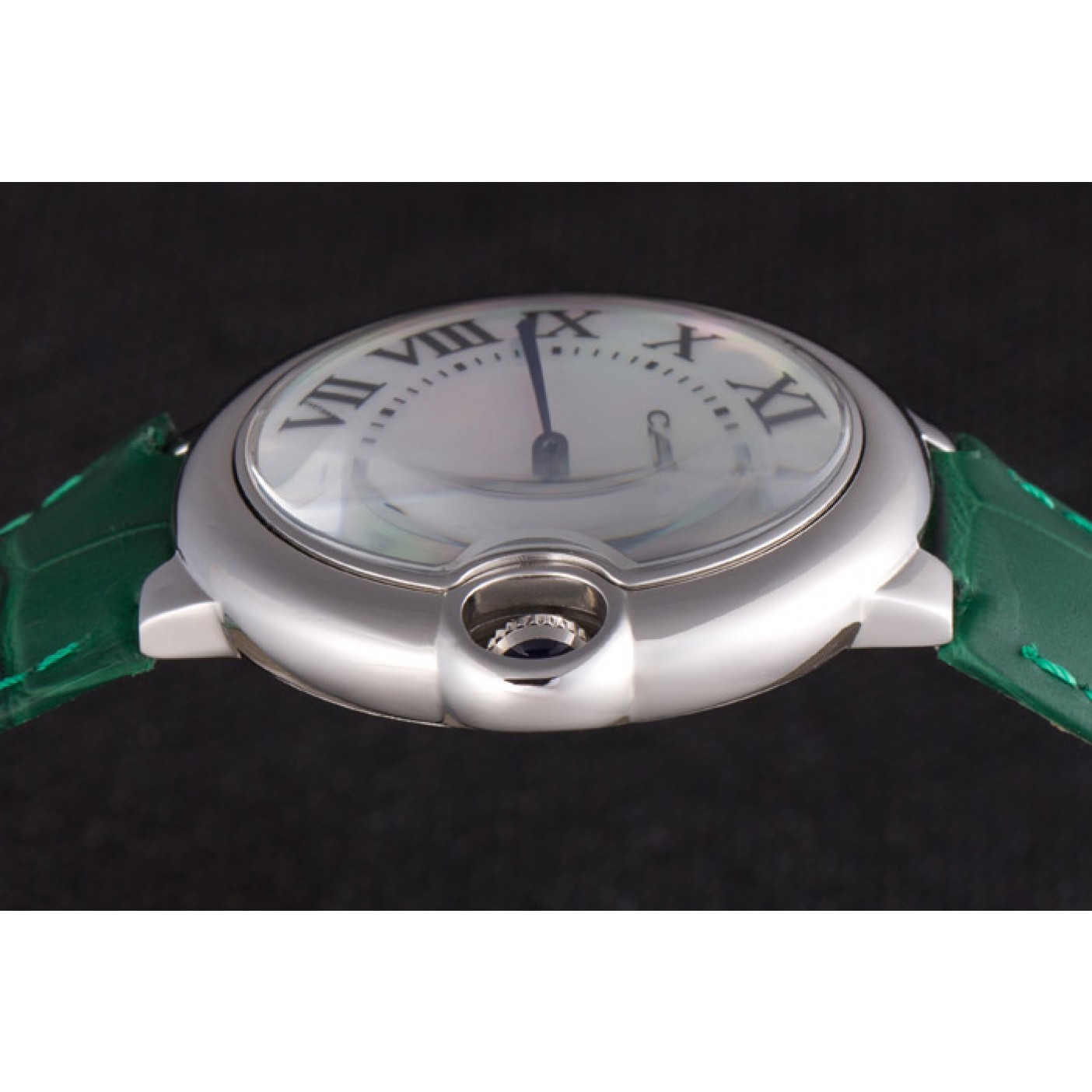 MiroTime Cartier Ballon Bleu Silver Bezel with Pearl Dial Green Leather Band 621552