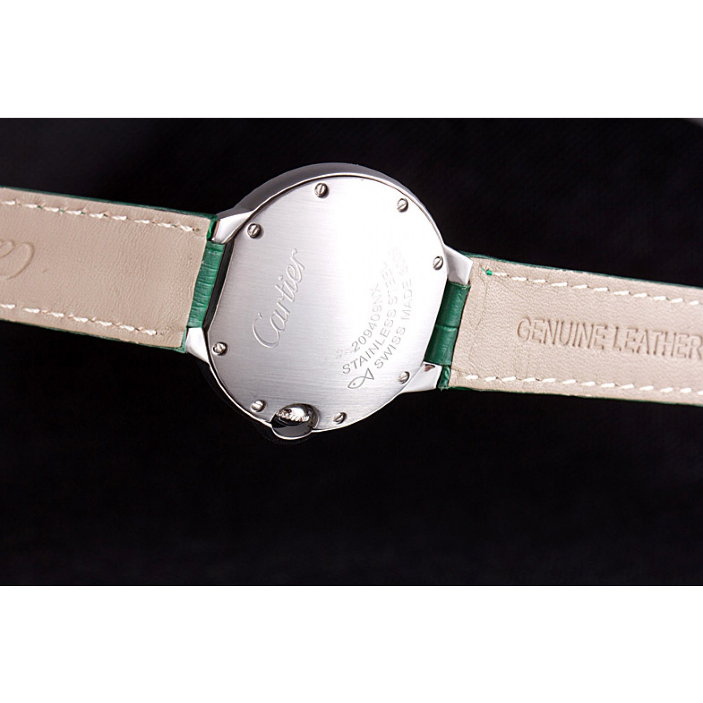 MiroTime Cartier Ballon Bleu Silver Bezel with Pearl Dial Green Leather Band 621552