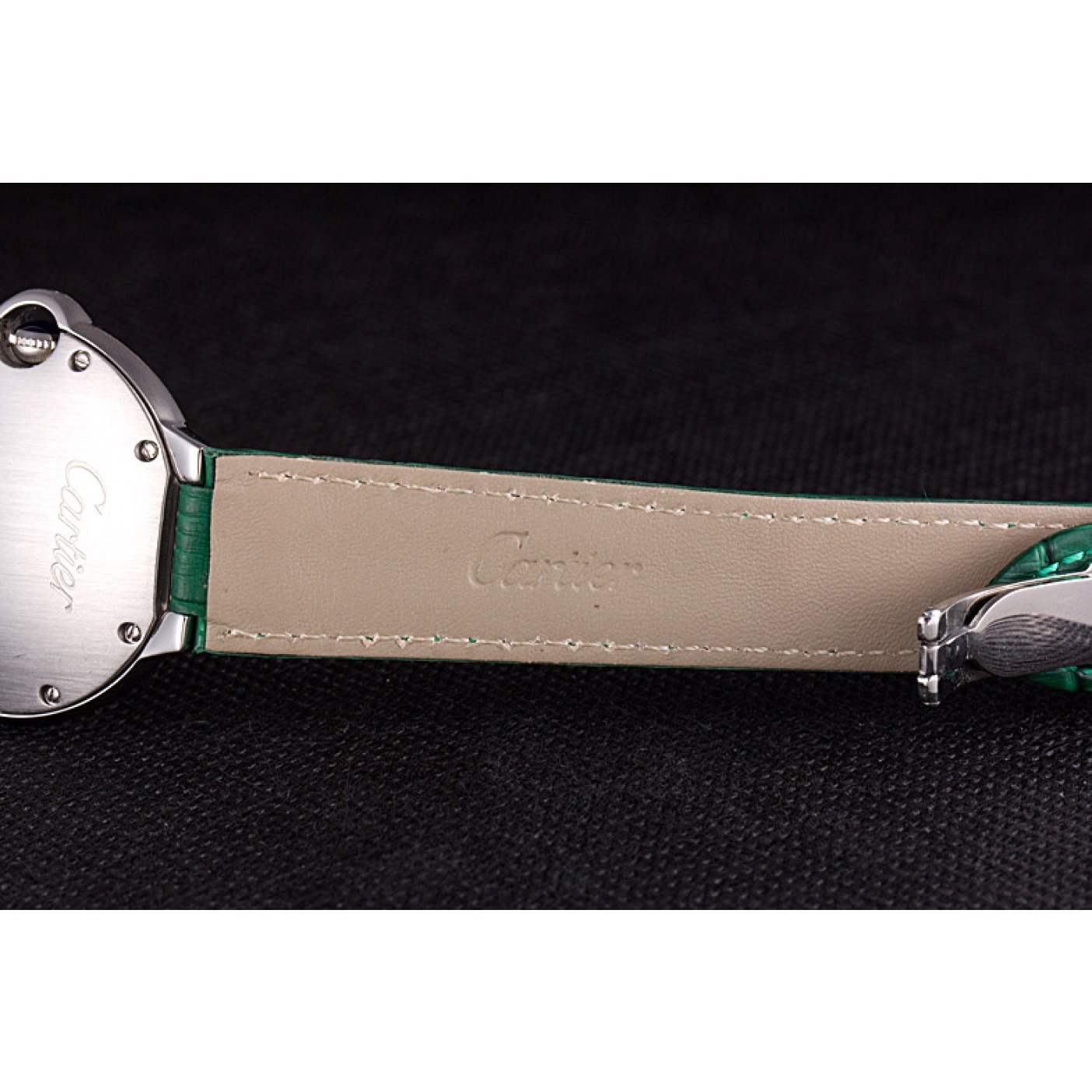 MiroTime Cartier Ballon Bleu Silver Bezel with Pearl Dial Green Leather Band 621552