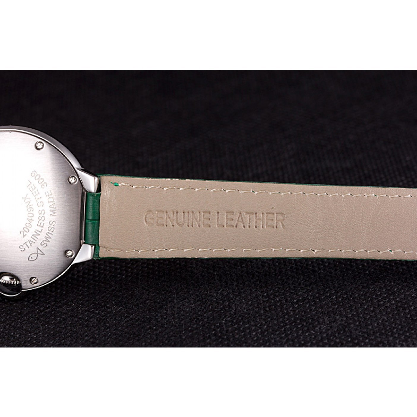 MiroTime Cartier Ballon Bleu Silver Bezel with Pearl Dial Green Leather Band 621552