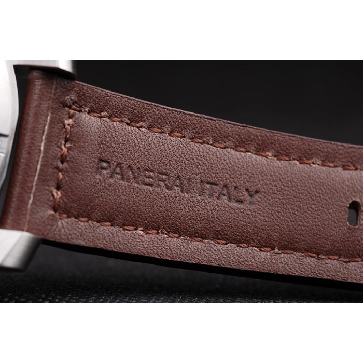 MiroTime Panerai Luminor Brushed Stainless Steel Case Black Dial Dark Brown Leather Strap