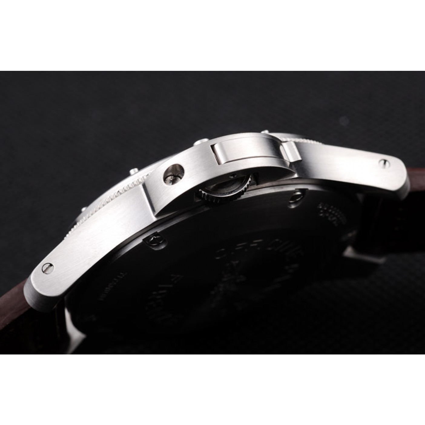 MiroTime Panerai Luminor Brushed Stainless Steel Case Black Dial Dark Brown Leather Strap