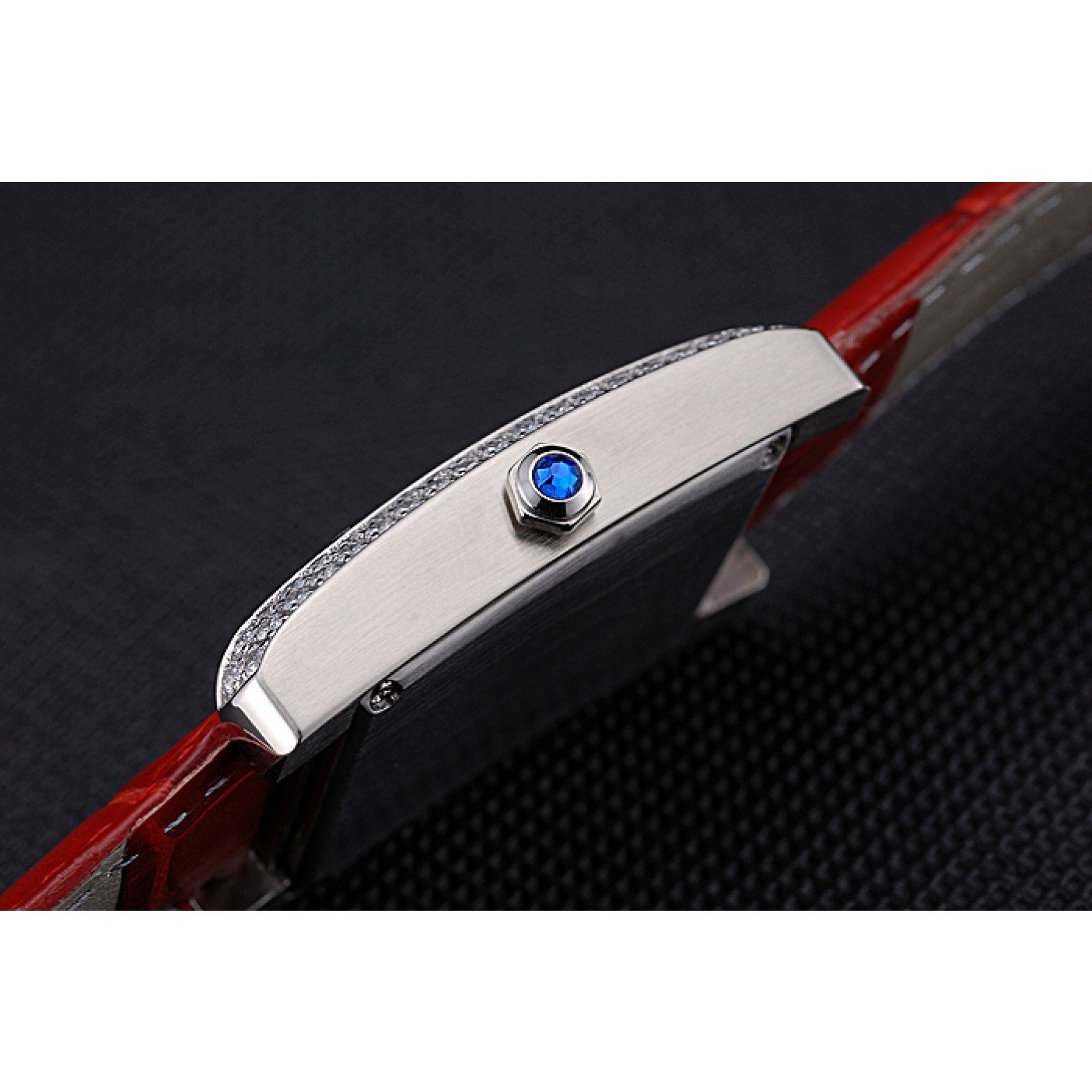 MiroTime Cartier Tank MC Stainless Steel Diamond Case White Dial Red Leather Strap 622173