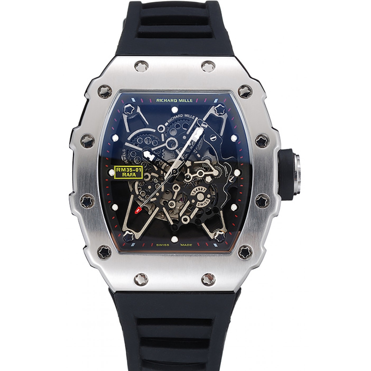 MiroTime Richard Mille RM 35-01 Rafael Nadal Silver Case Black Rubber Bracelet 1454198