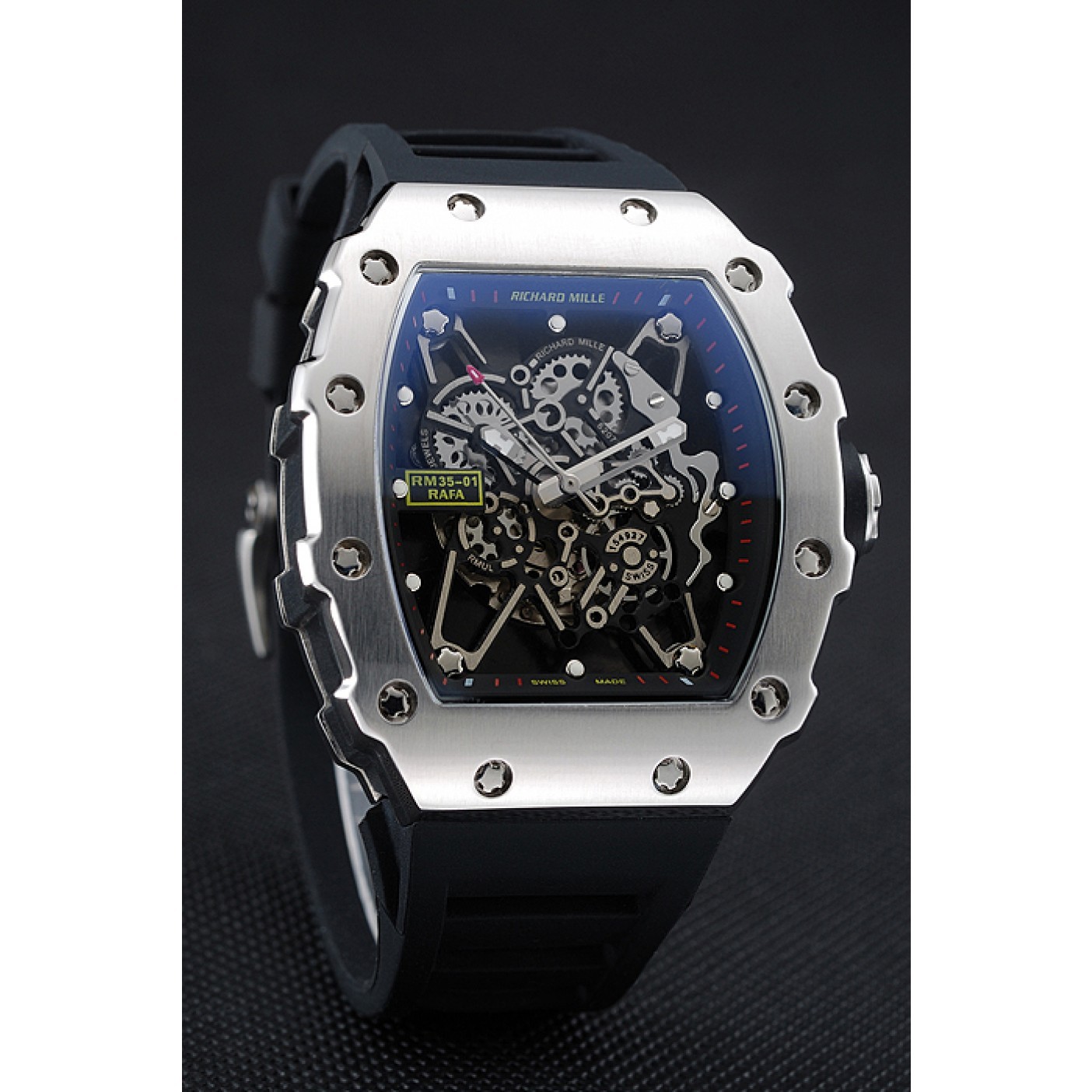 MiroTime Richard Mille RM 35-01 Rafael Nadal Silver Case Black Rubber Bracelet 1454198