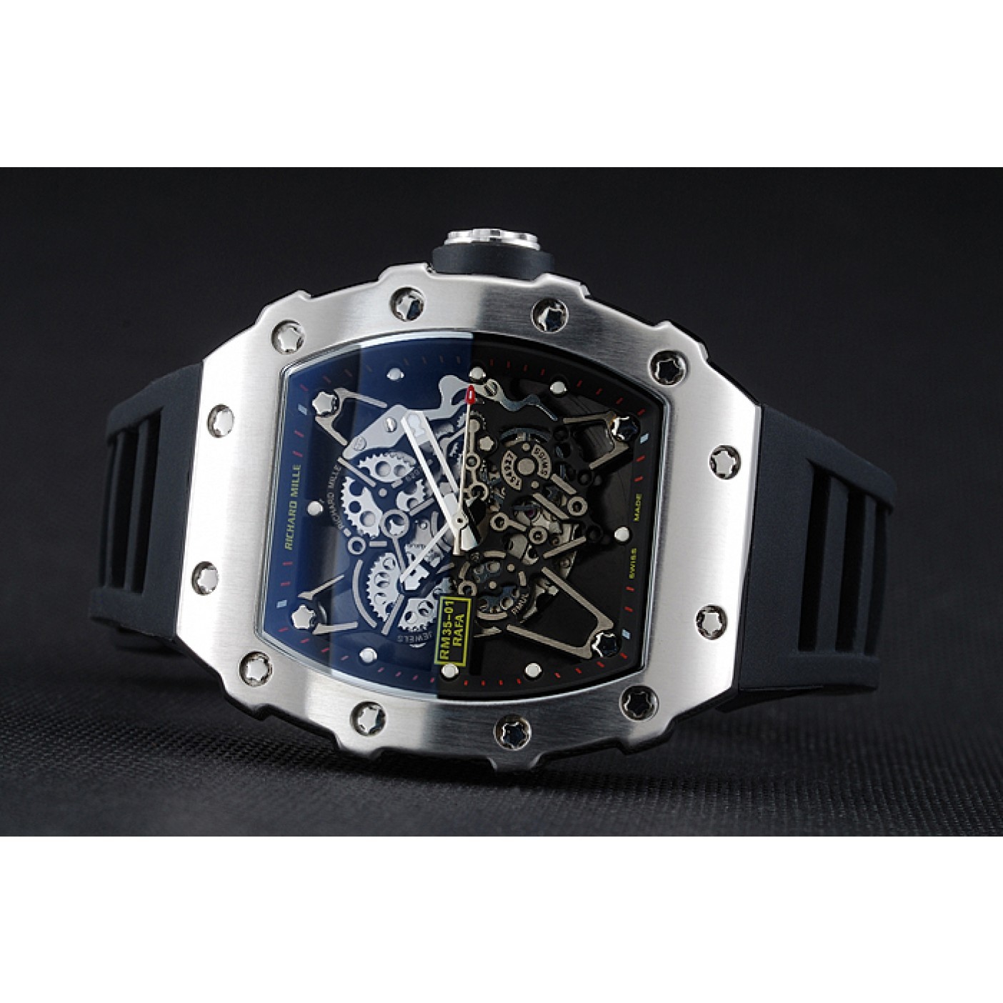 MiroTime Richard Mille RM 35-01 Rafael Nadal Silver Case Black Rubber Bracelet 1454198