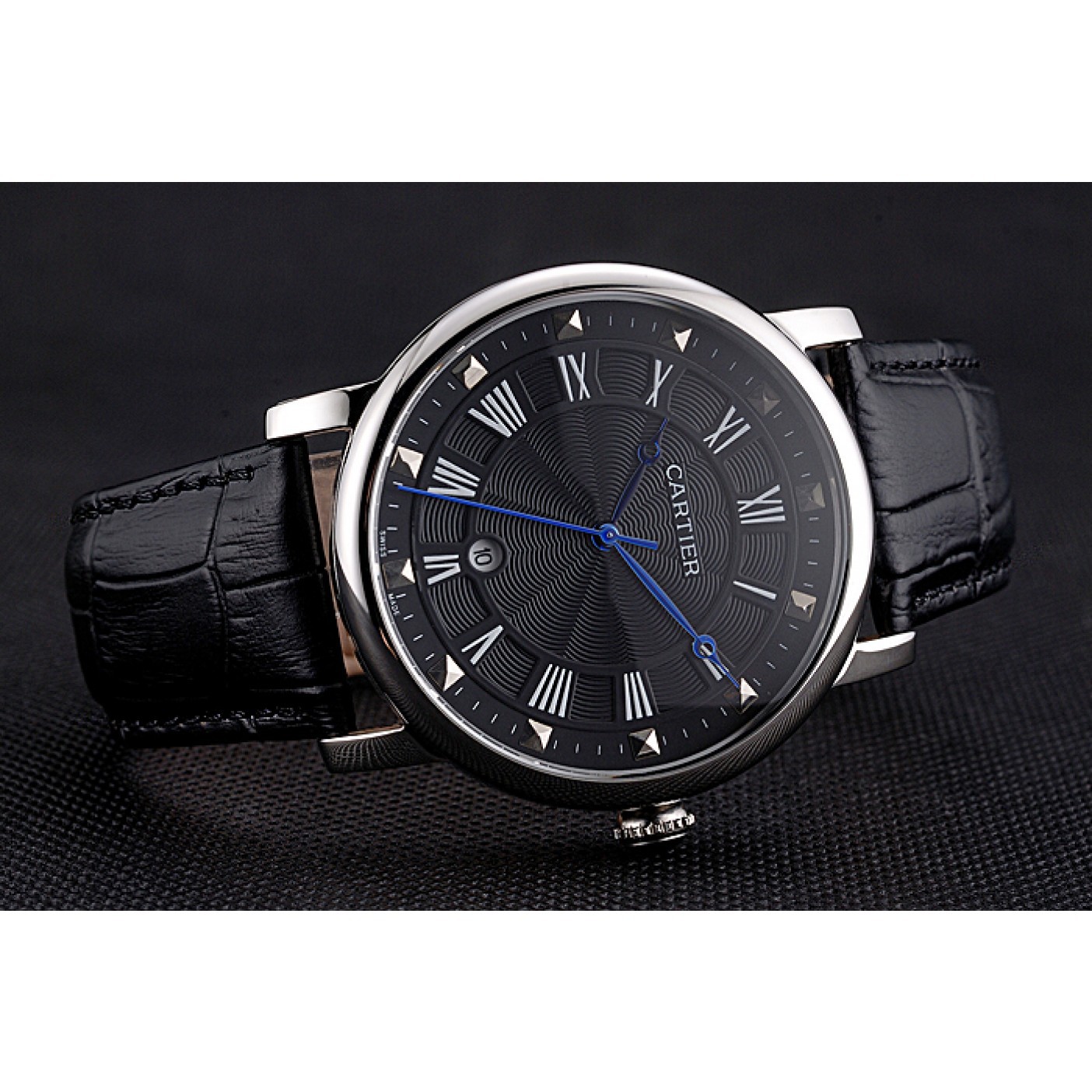 MiroTime Cartier Rotonde Date Black Dial Stainless Steel Case Black Leather Strap