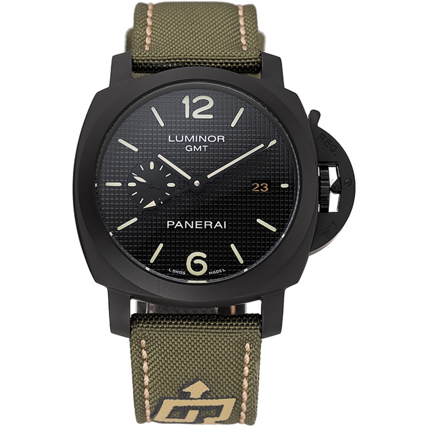 MiroTime Panerai Luminor 1950 3-Days GMT Black Case Black Dial Green Bracelet 1454015