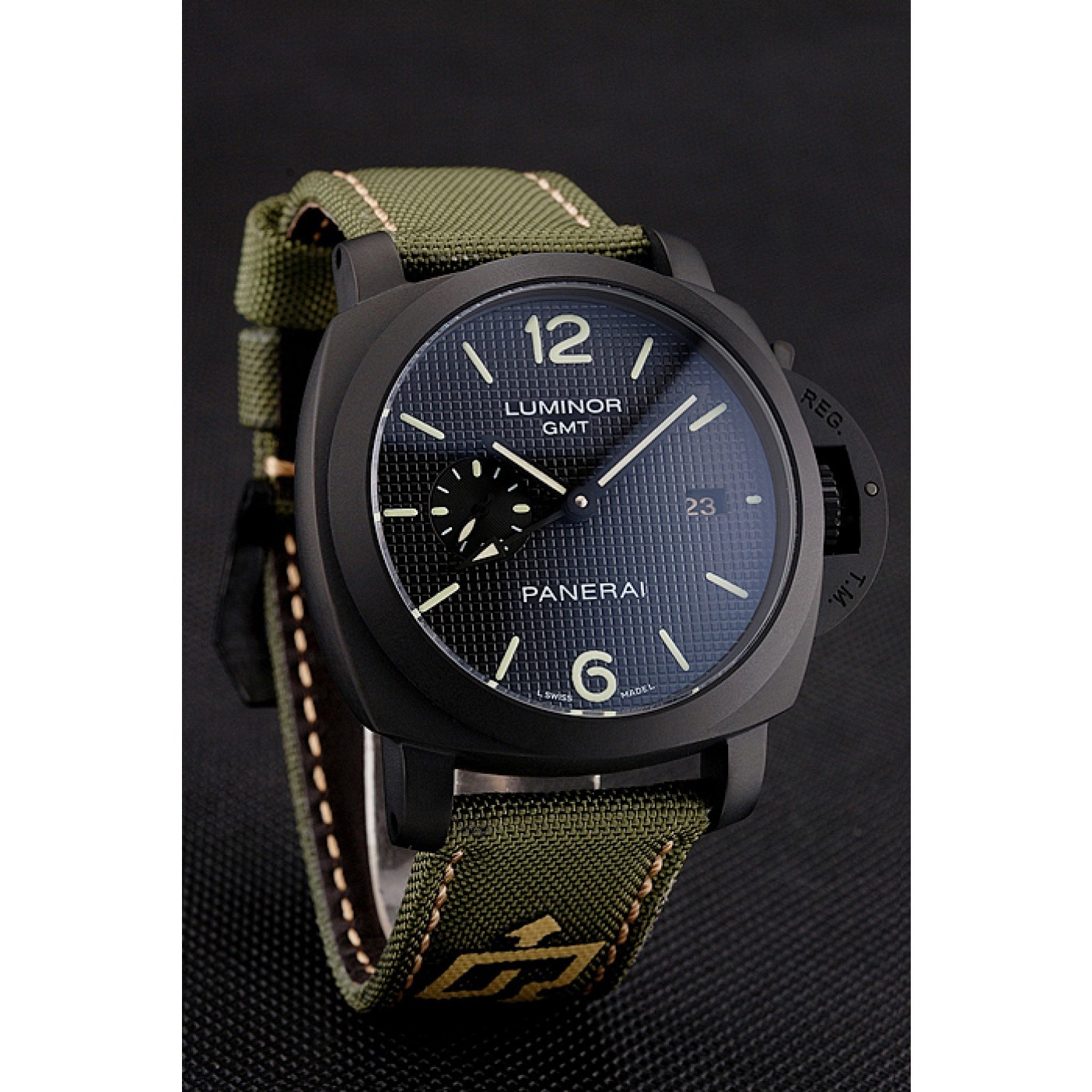 MiroTime Panerai Luminor 1950 3-Days GMT Black Case Black Dial Green Bracelet 1454015