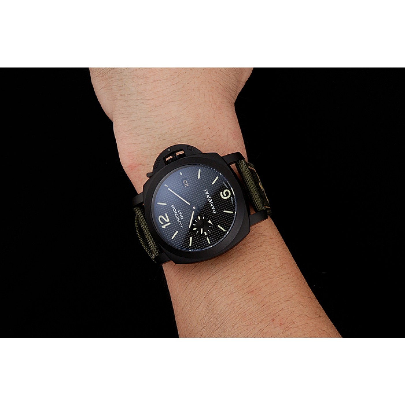 MiroTime Panerai Luminor 1950 3-Days GMT Black Case Black Dial Green Bracelet 1454015