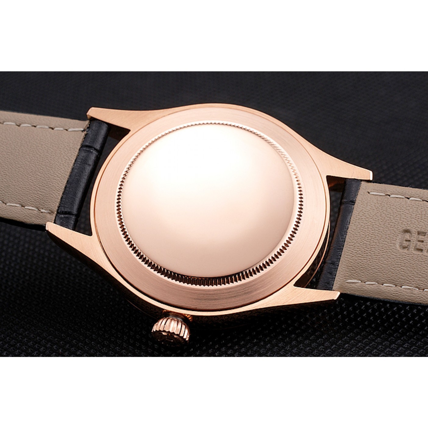 MiroTime Swiss Rolex Datejust White Dial Rose Gold Case Black Leather Strap