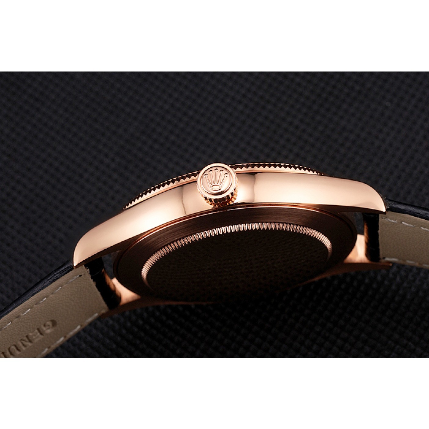 MiroTime Swiss Rolex Datejust White Dial Rose Gold Case Black Leather Strap