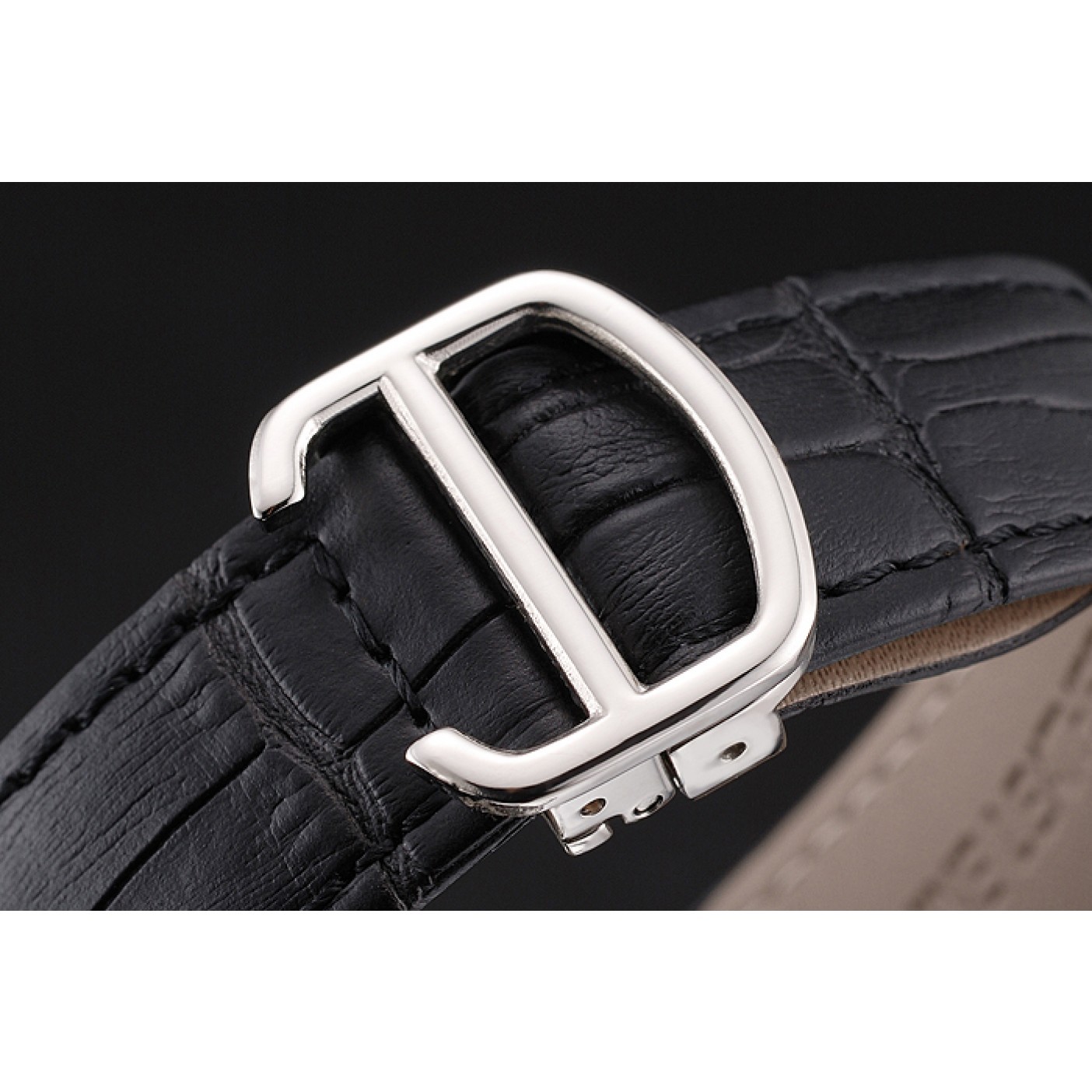 MiroTime Cartier Calibre De Cartier Small Seconds Black And White Dial Stainless Steel Case Black Leather Strap